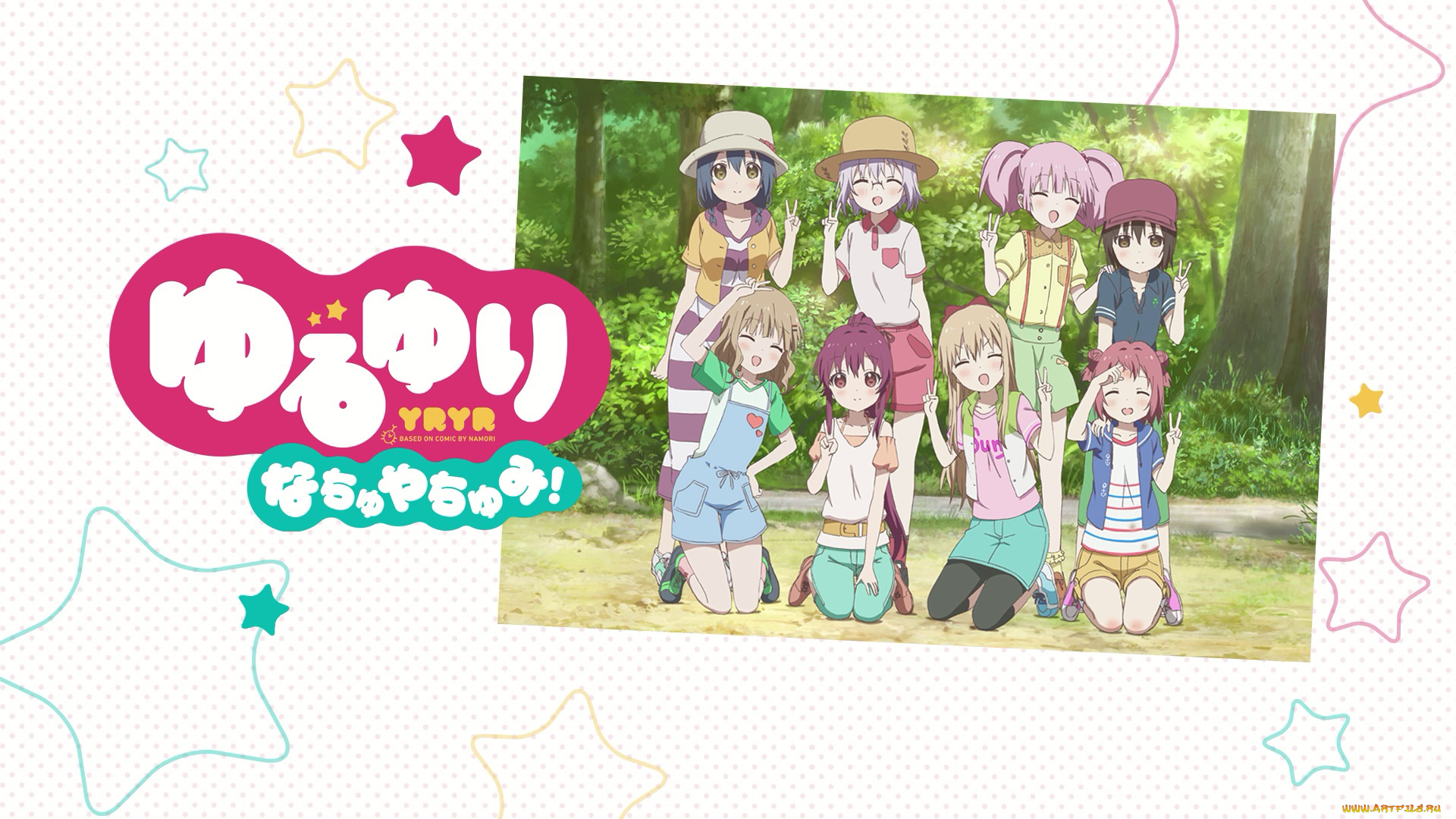 аниме, yuru, yuri, взгляд, фон, девушки