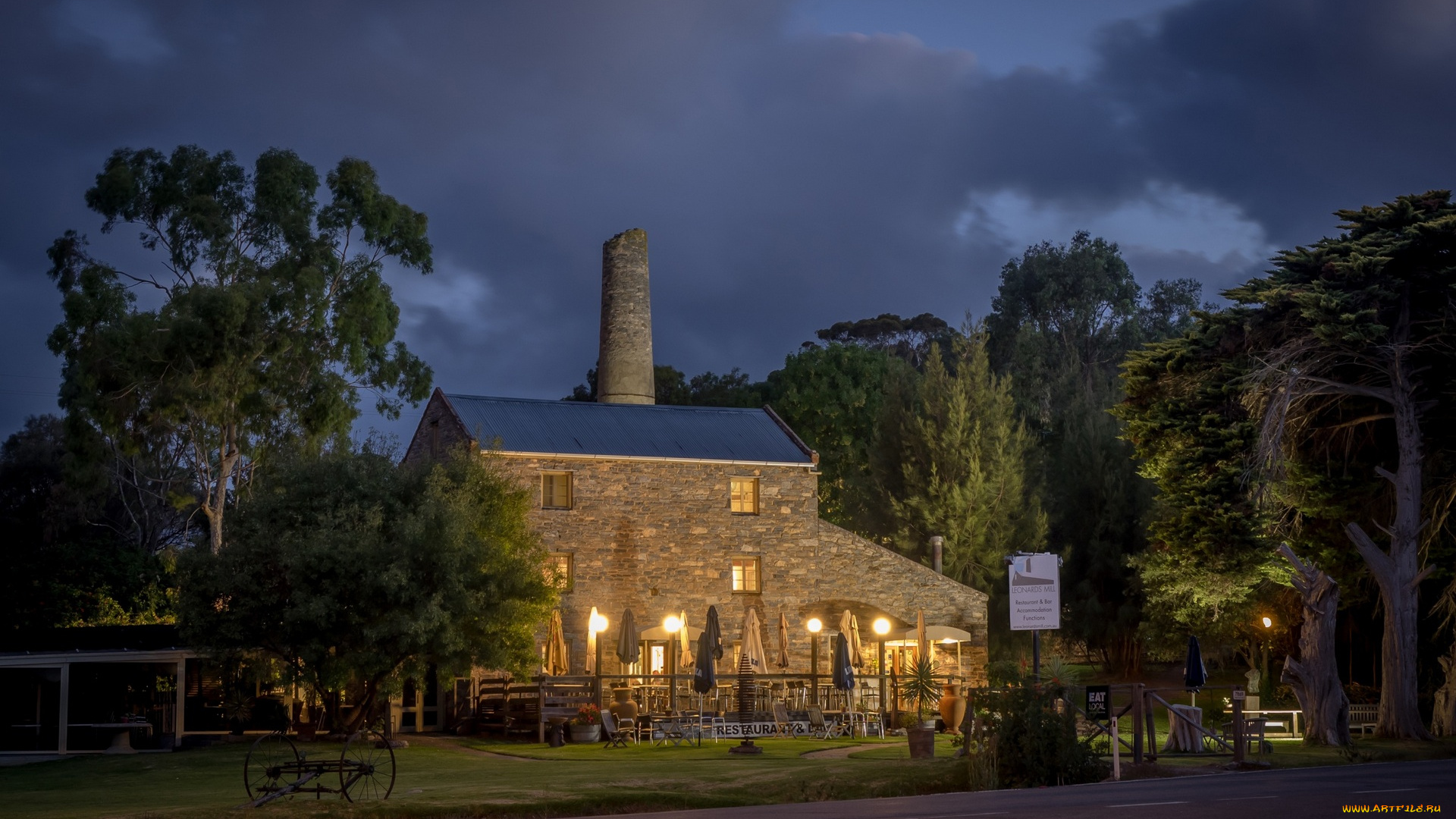 австралия, города, -, здания, , дома, дорога, фонари, труба, деревья, облака