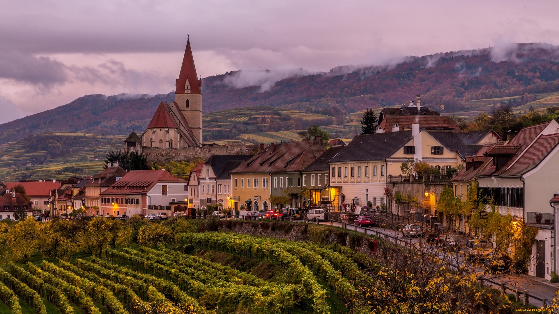 австрия, города, -, панорамы, здания, дорога, горы, облака