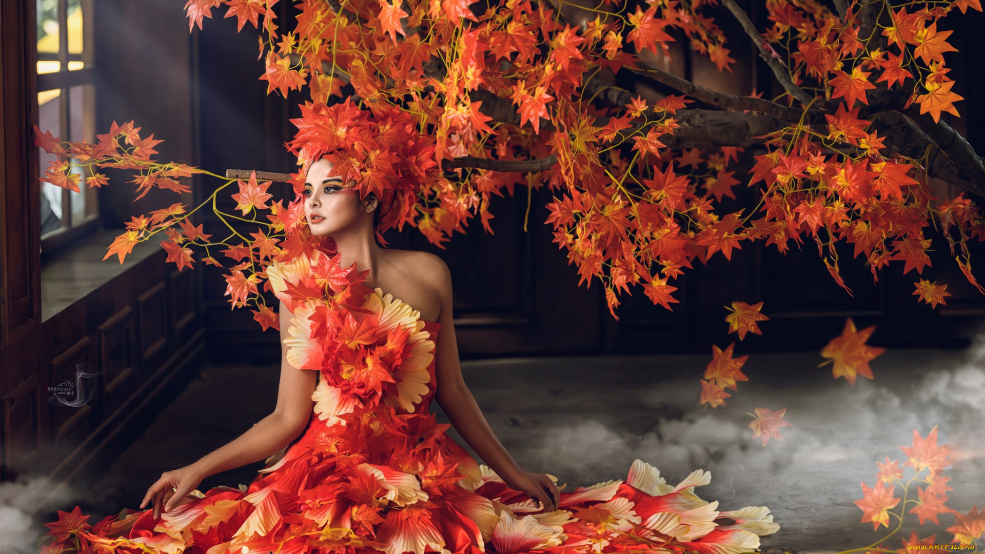 девушки, -unsort, , креатив, дерево, осень, листья, стиль, девушка