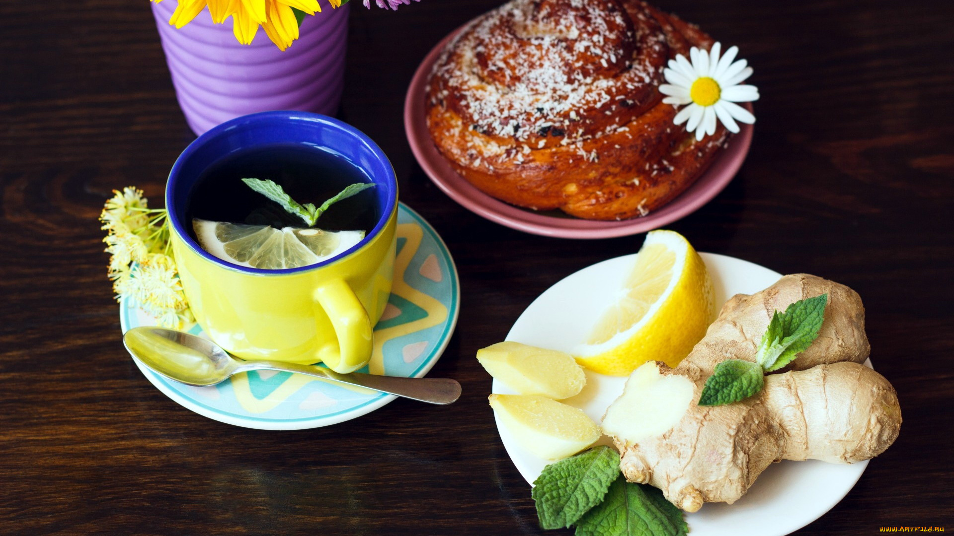 еда, напитки, , Чай, мята, имбирь, лимон