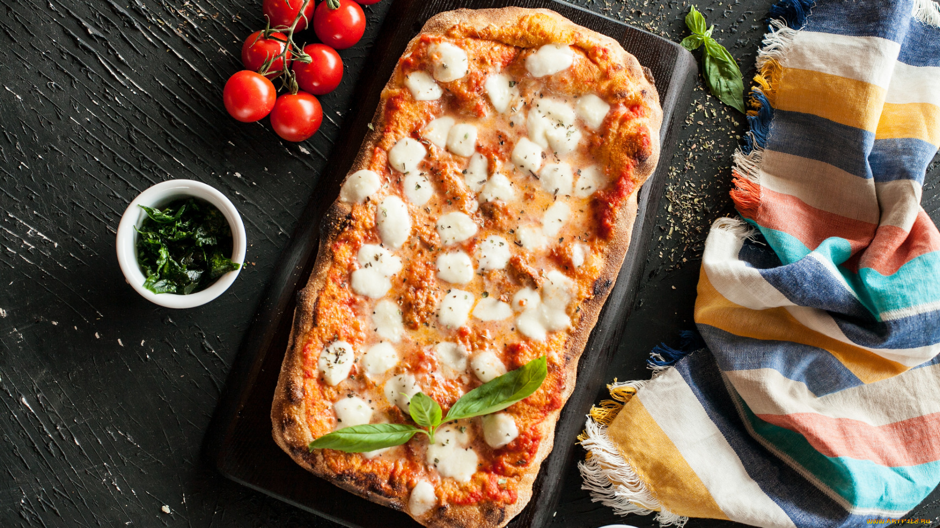 еда, пицца, приправа, начинка, зелень, томаты, помидоры