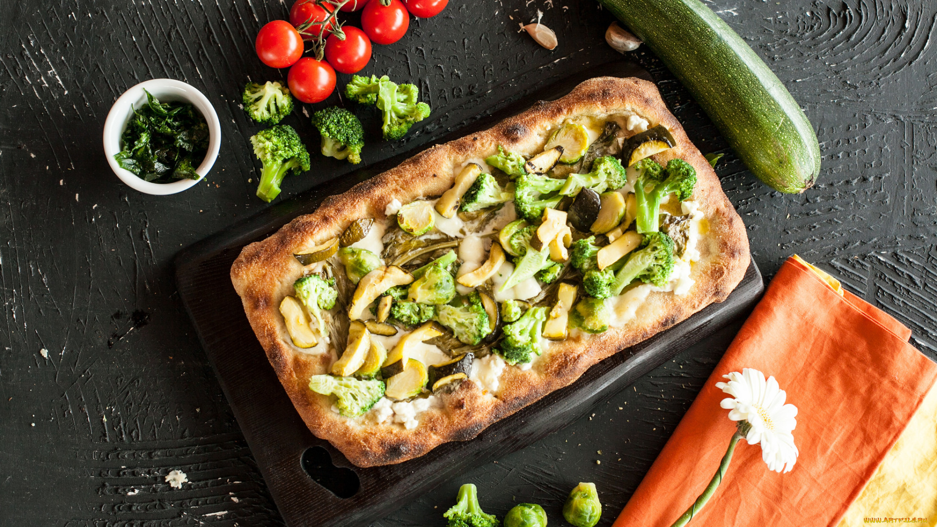 еда, пицца, зелень, начинка, приправа