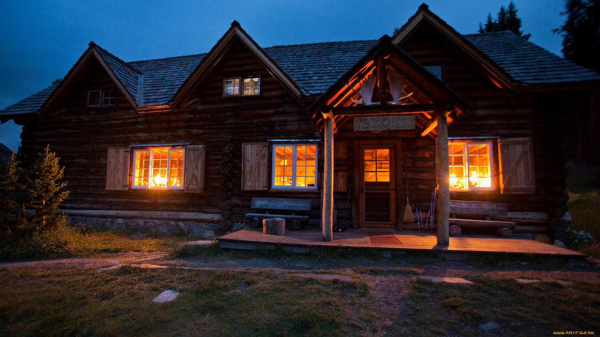 канада, города, -, здания, , дома, свет, скамейки, дерево