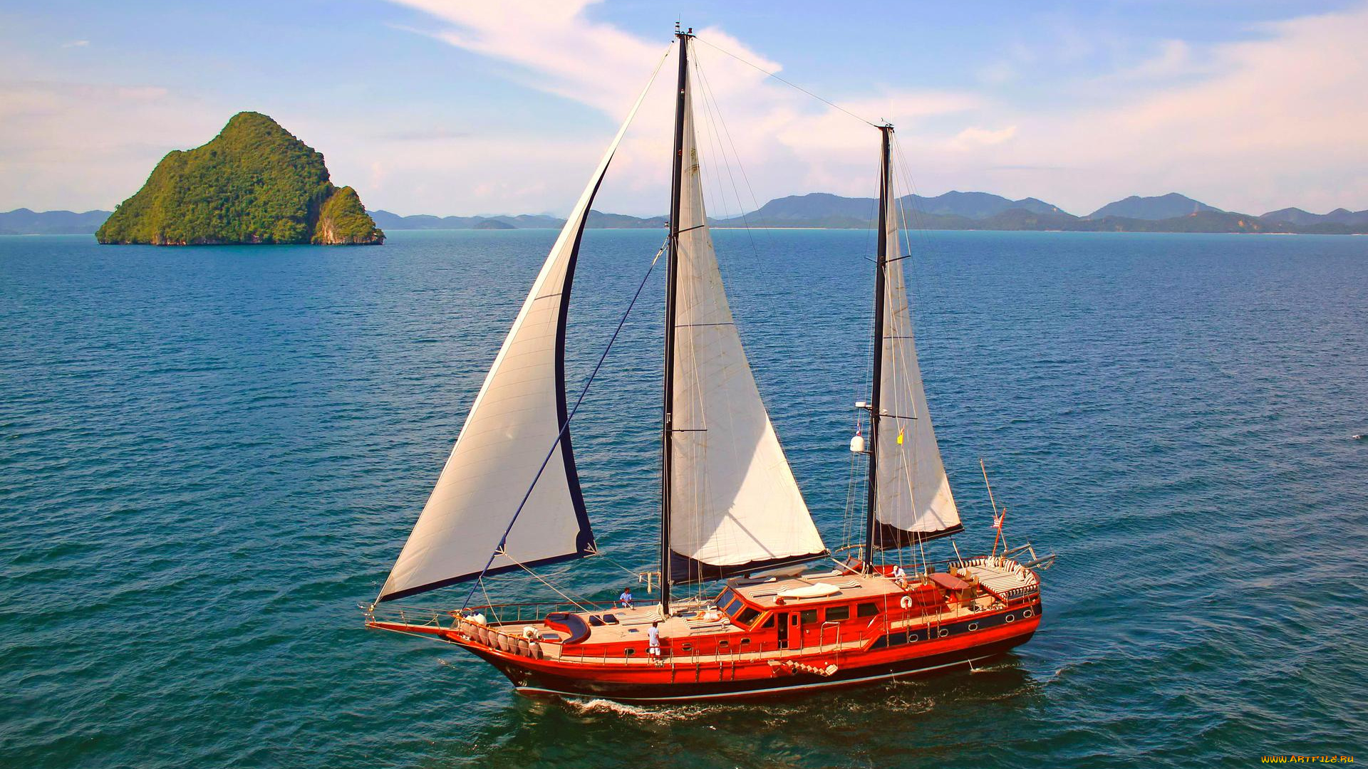 корабли, Яхты, море, острова, яхта