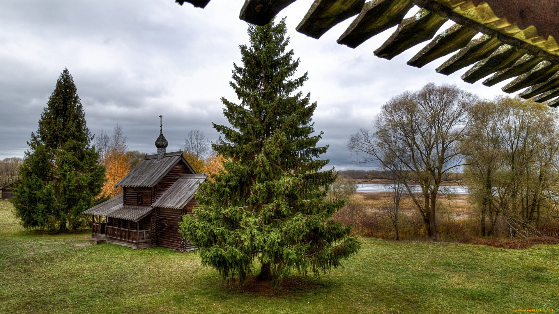 новгород, города, -, православные, церкви, , монастыри, постройка, храм, ели, водоем, деревья