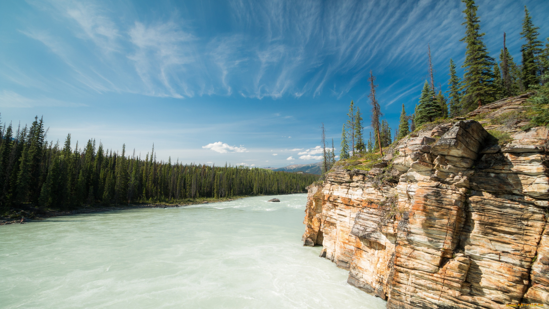 природа, реки, озера, bow, river, река, боу, alberta, скала, canada, альберта, канада, лес