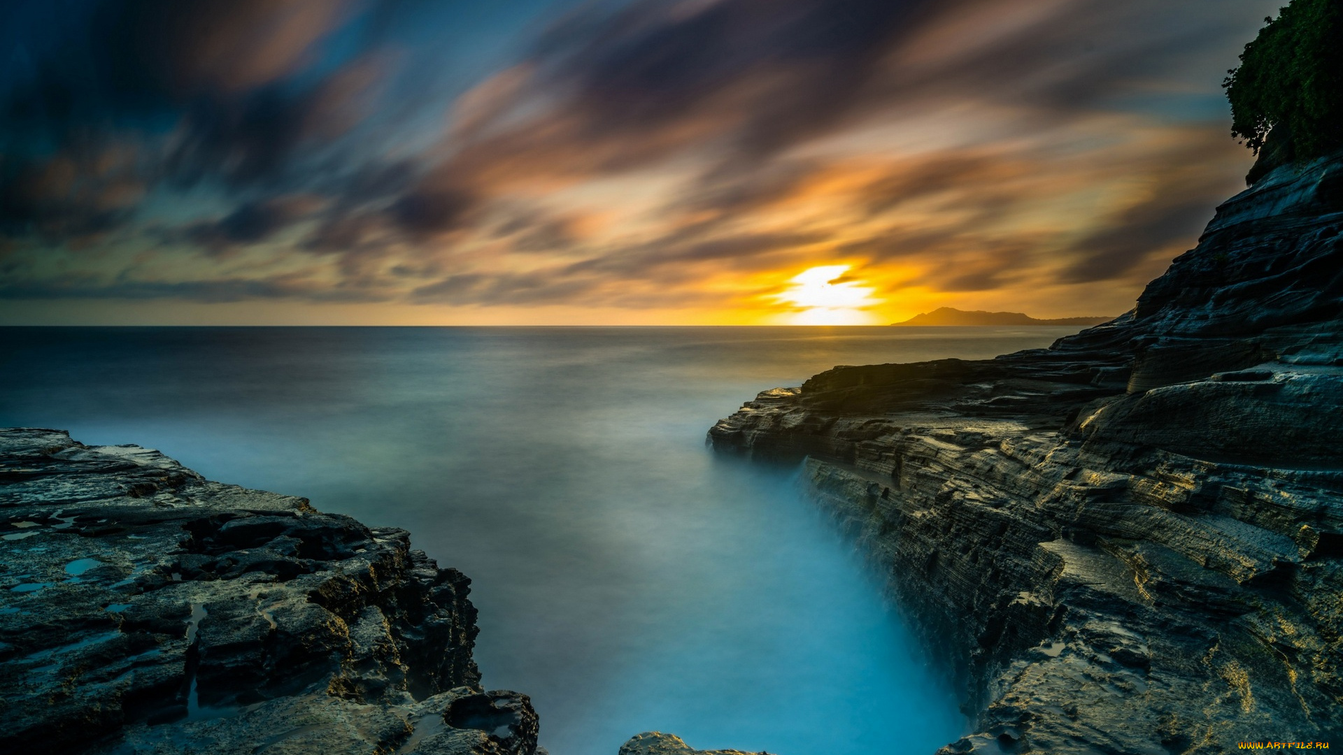 природа, восходы, закаты, камни, водоем, облака