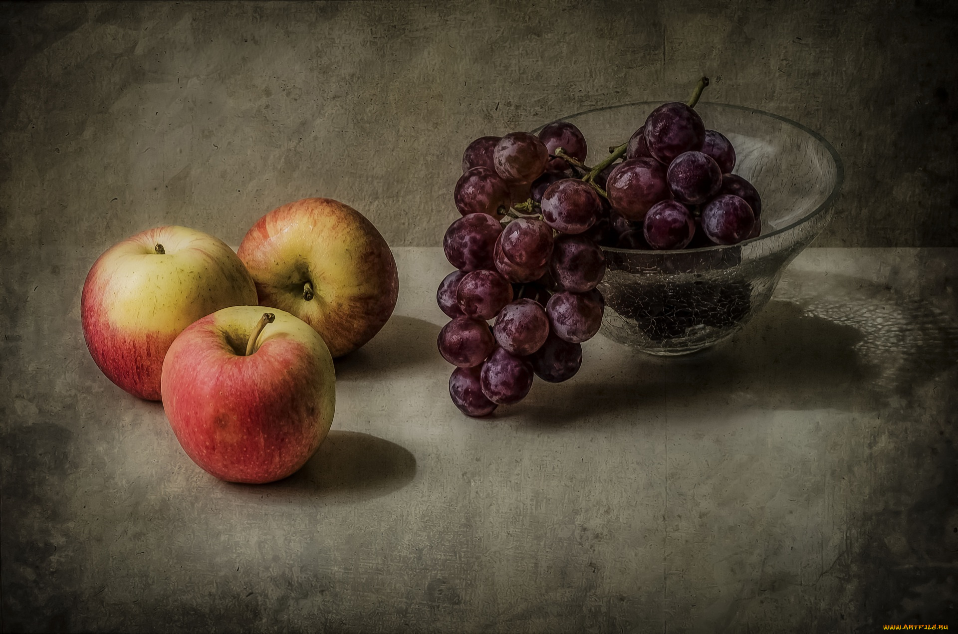 рисованное, еда, яблоки, виноград