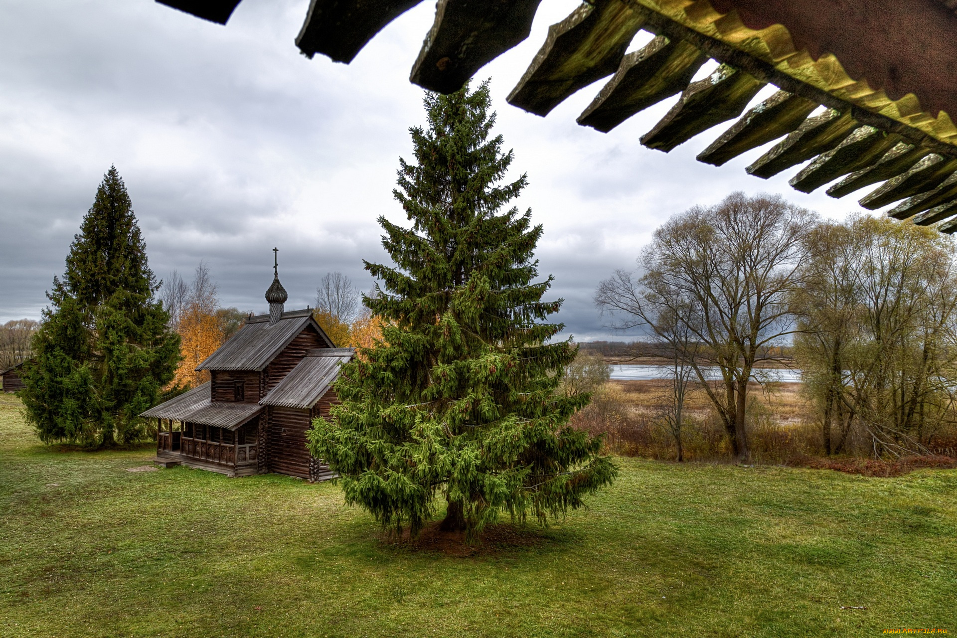 новгород, города, -, православные, церкви, , монастыри, постройка, храм, ели, водоем, деревья