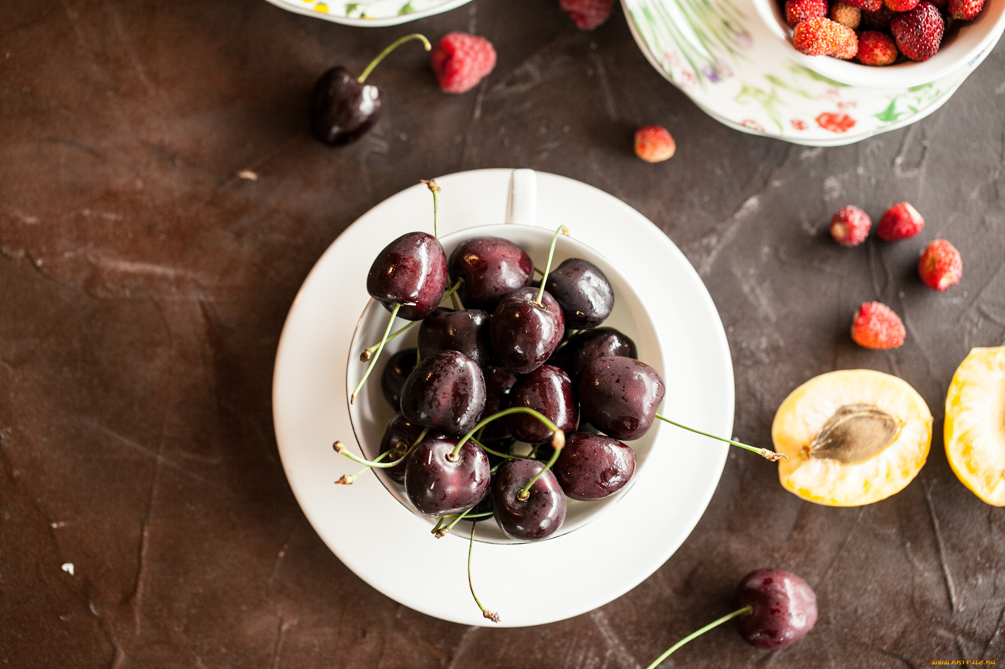 еда, фрукты, , ягоды, земляника, черешня, ягоды, малина, абрикос