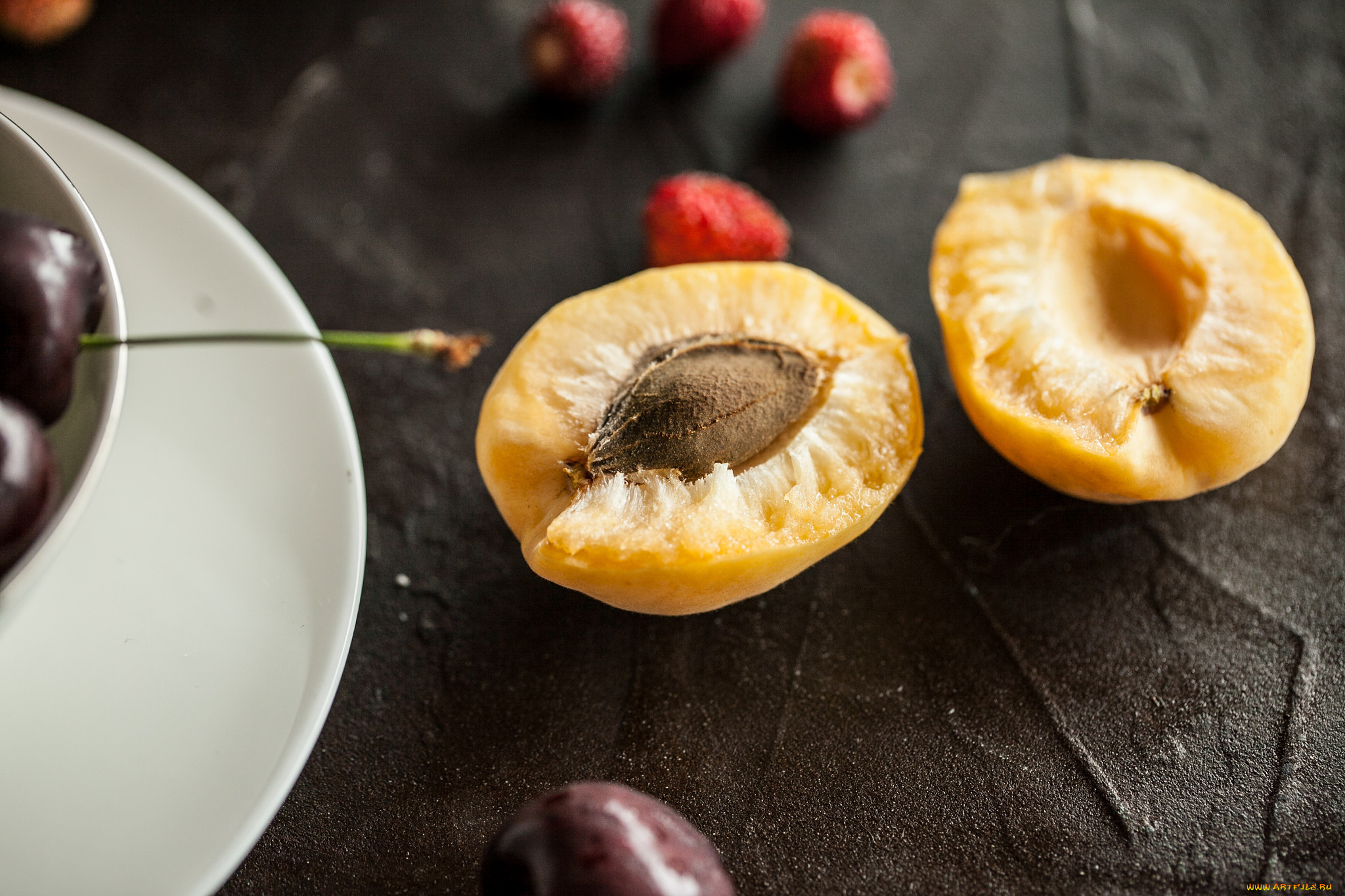 еда, персики, , сливы, , абрикосы, абрикос, дольки, косточка