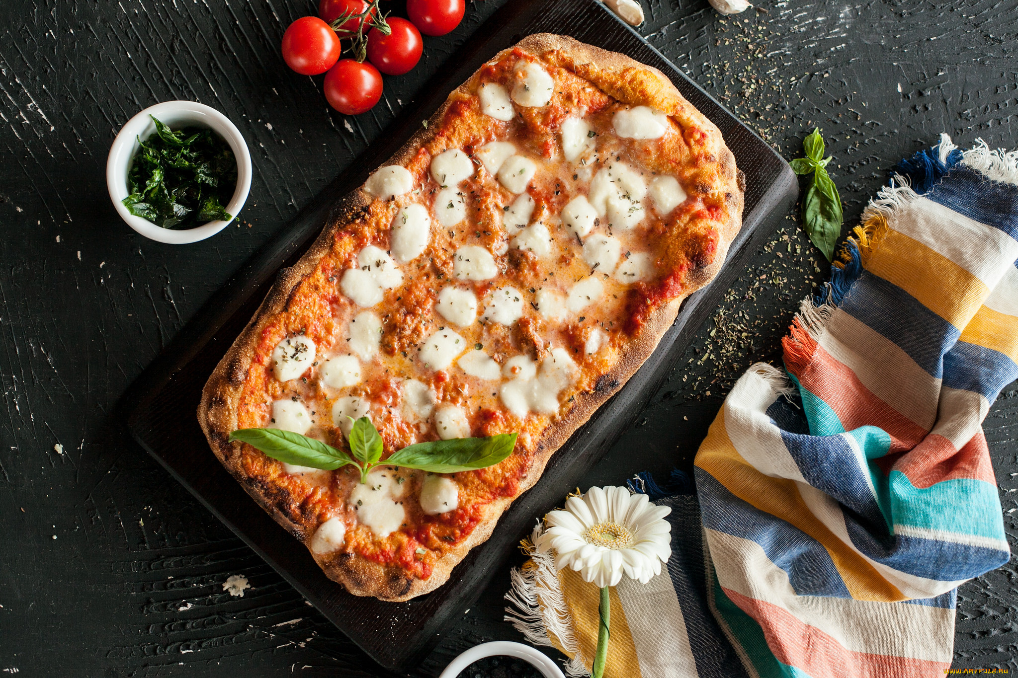 еда, пицца, зелень, начинка, приправа