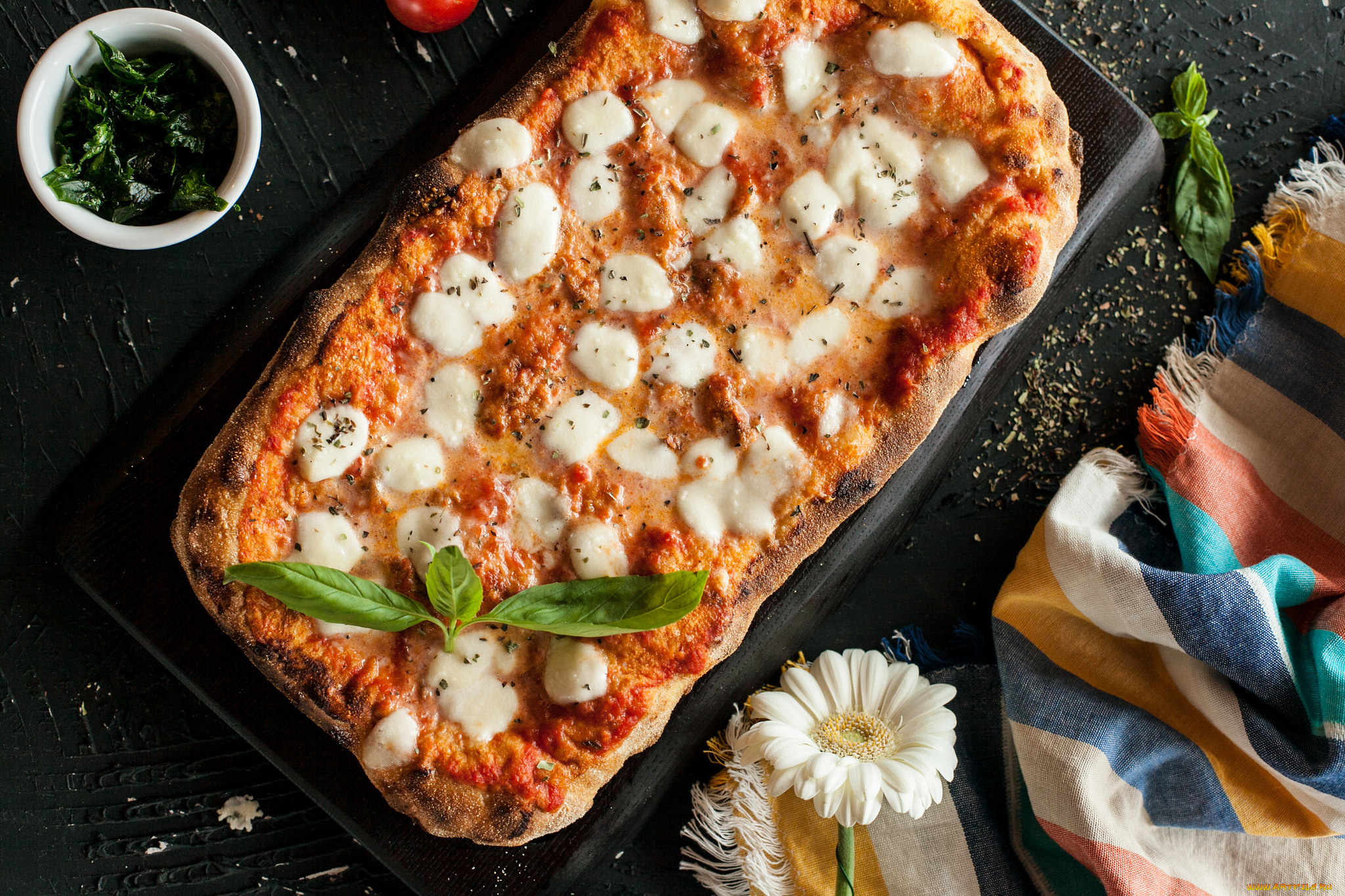 еда, пицца, зелень, приправа, начинка, помидоры