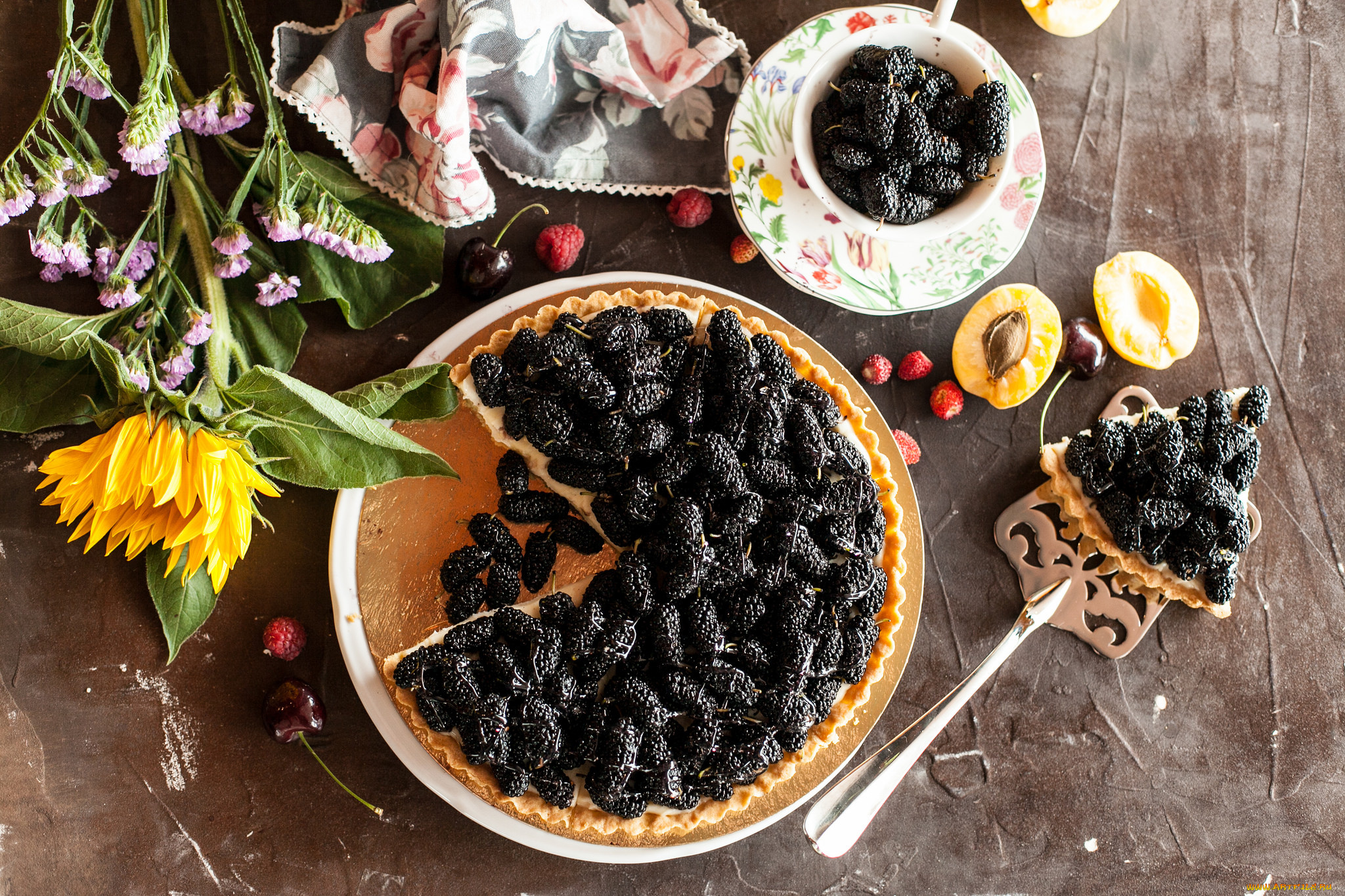 еда, пироги, десерт, сладость, ягоды, вкусно, цветы, пирог