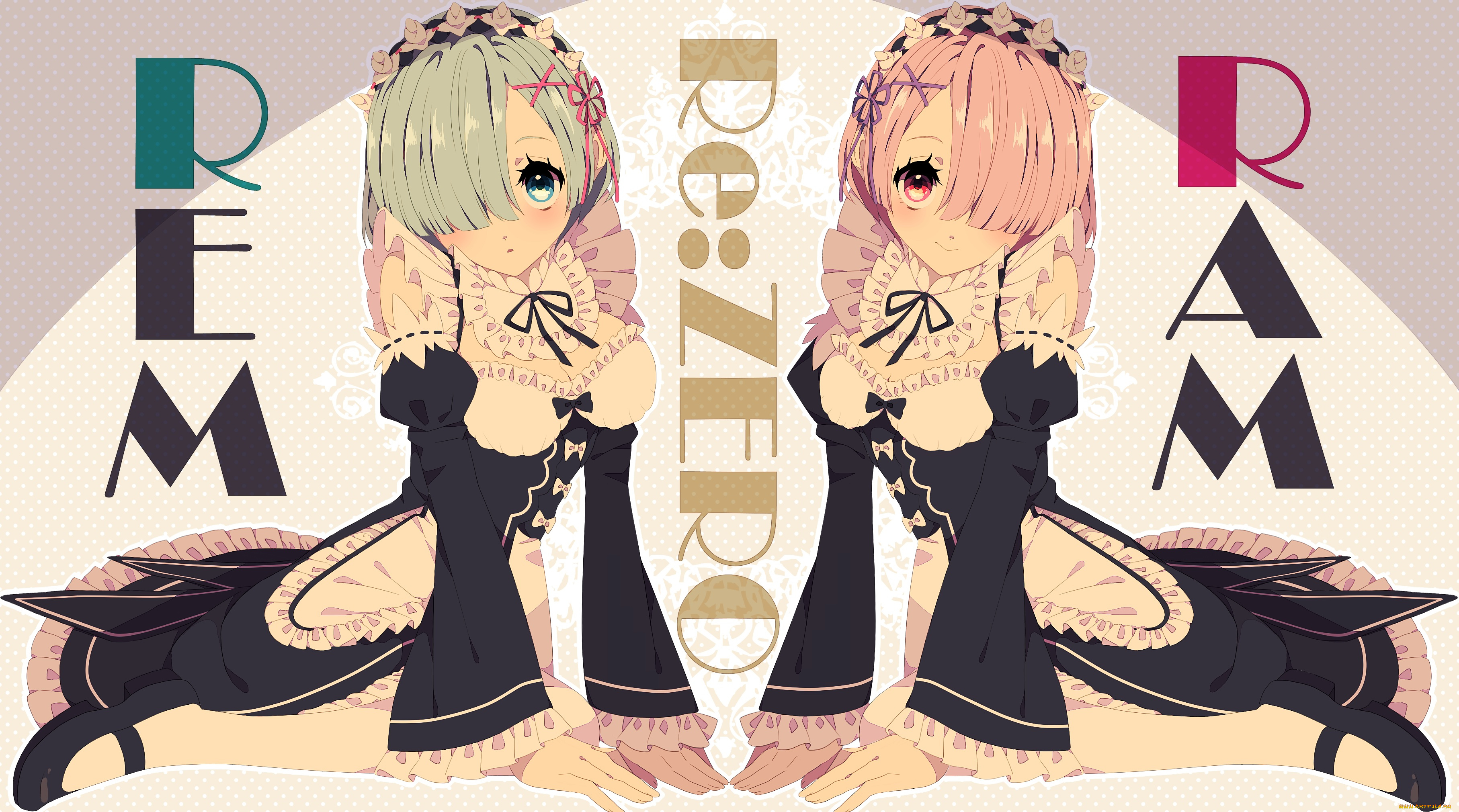 аниме, re, , zero, kara, hajimeru, isekai, seikatsu, ram, rem