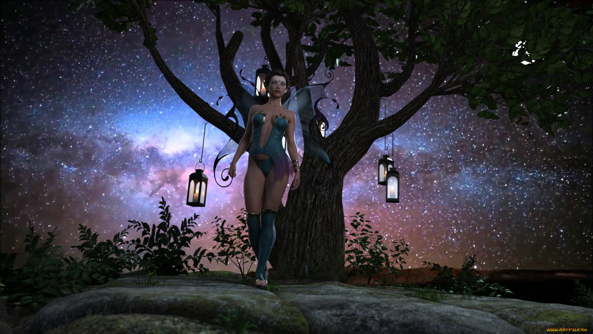 3д, графика, эльфы, , elves, девушка, взгляд, фон