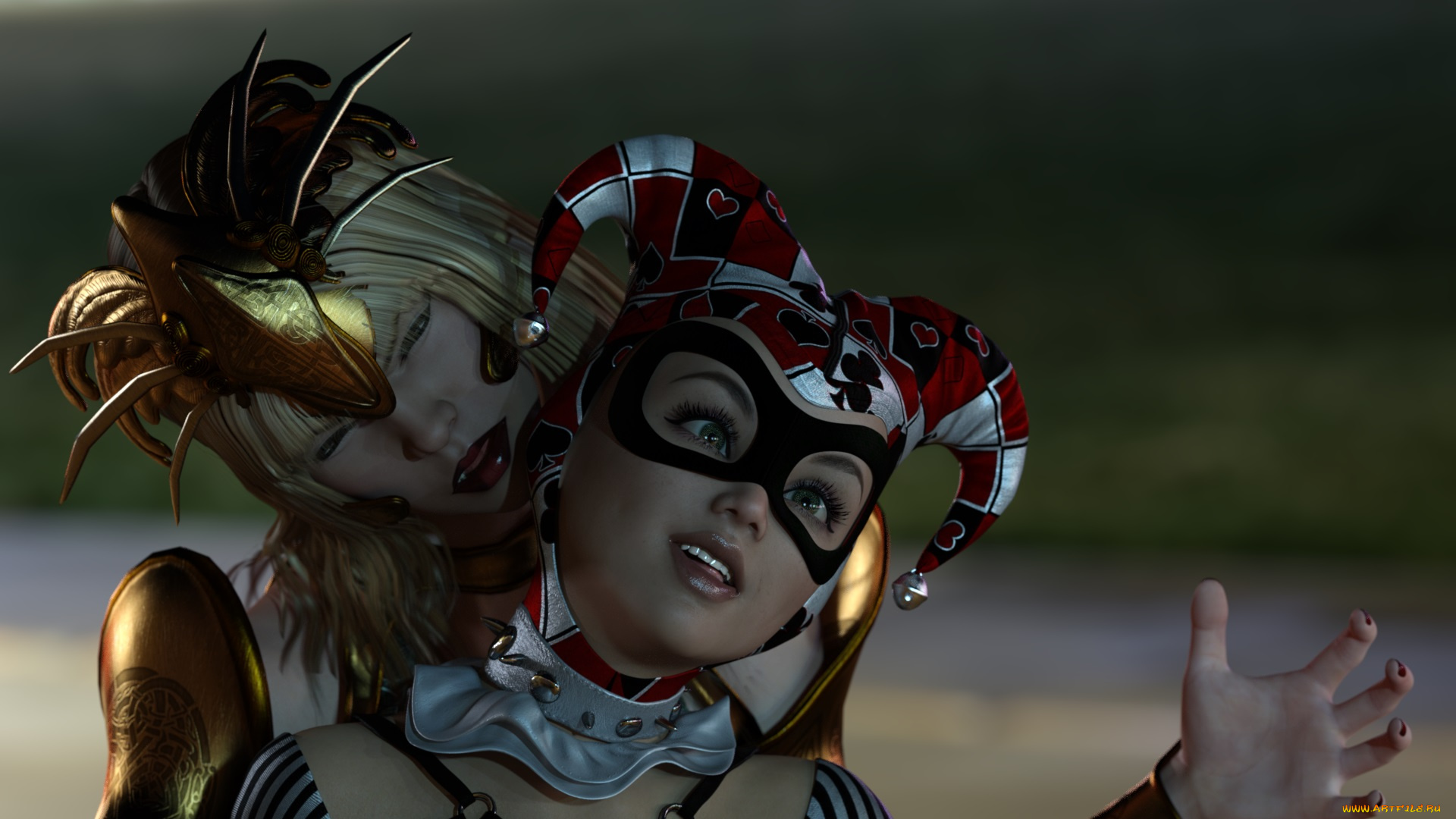 3д, графика, фантазия, , fantasy, девушки, взгляд, фон