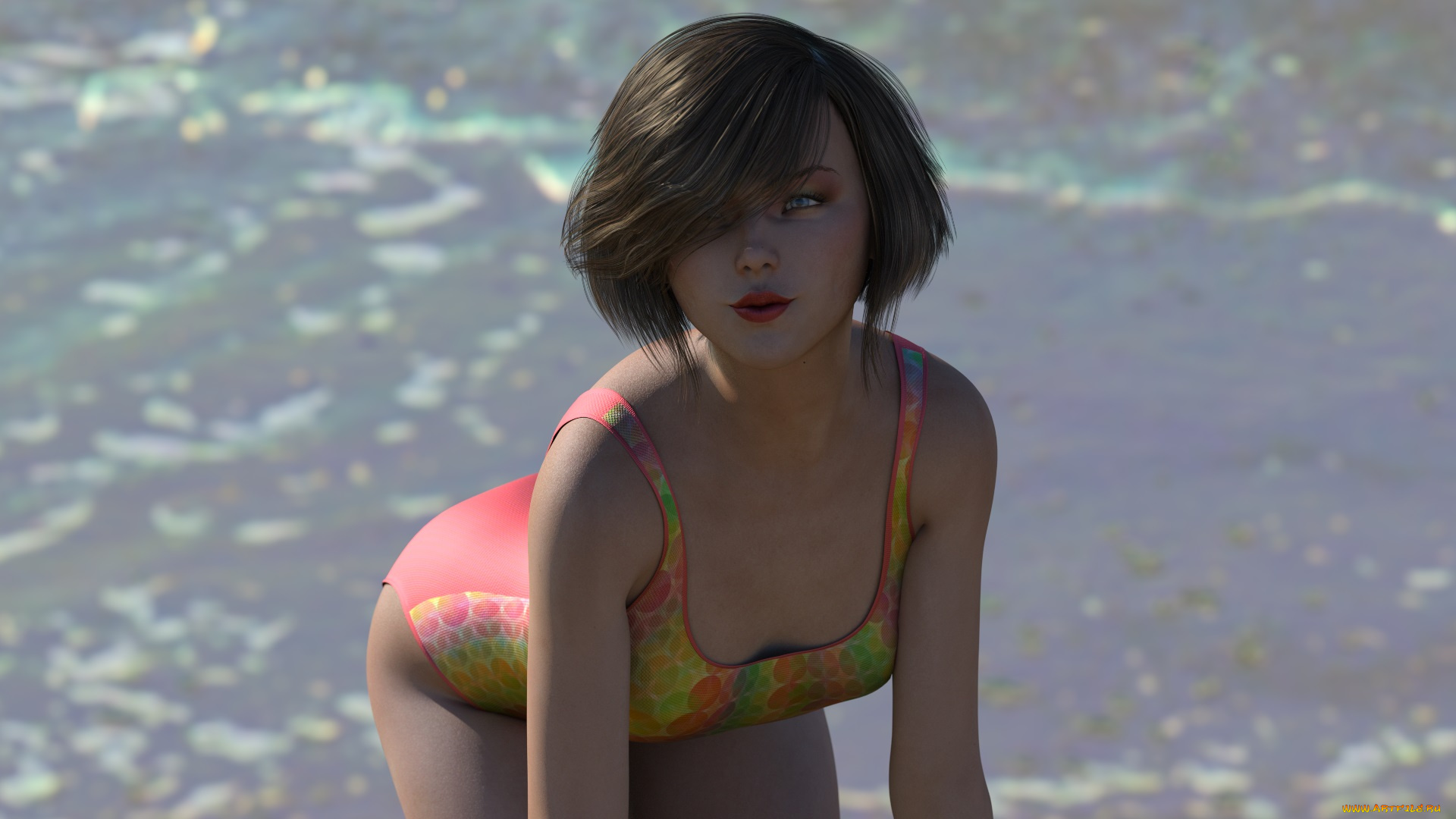 3д, графика, люди, , people, девушка, взгляд, фон