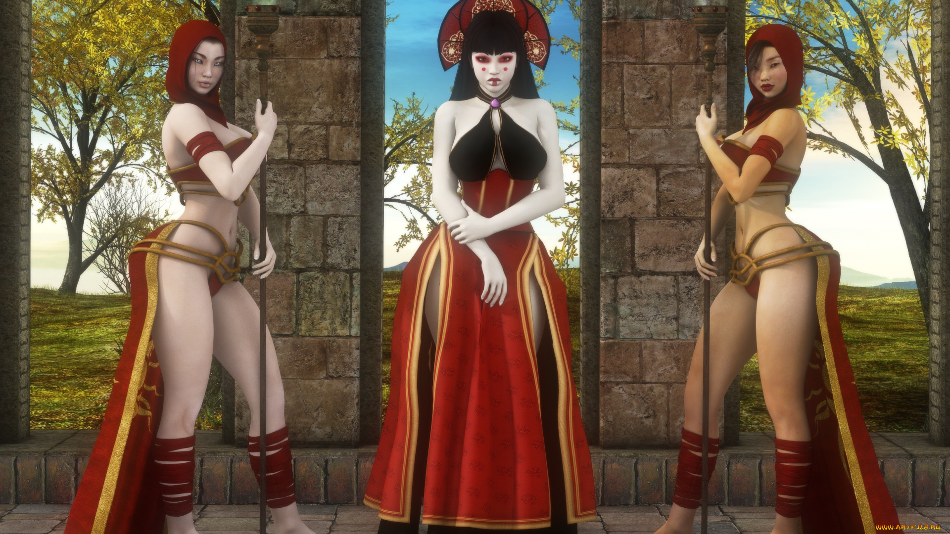 3д, графика, люди, , people, девушки, взгляд, фон