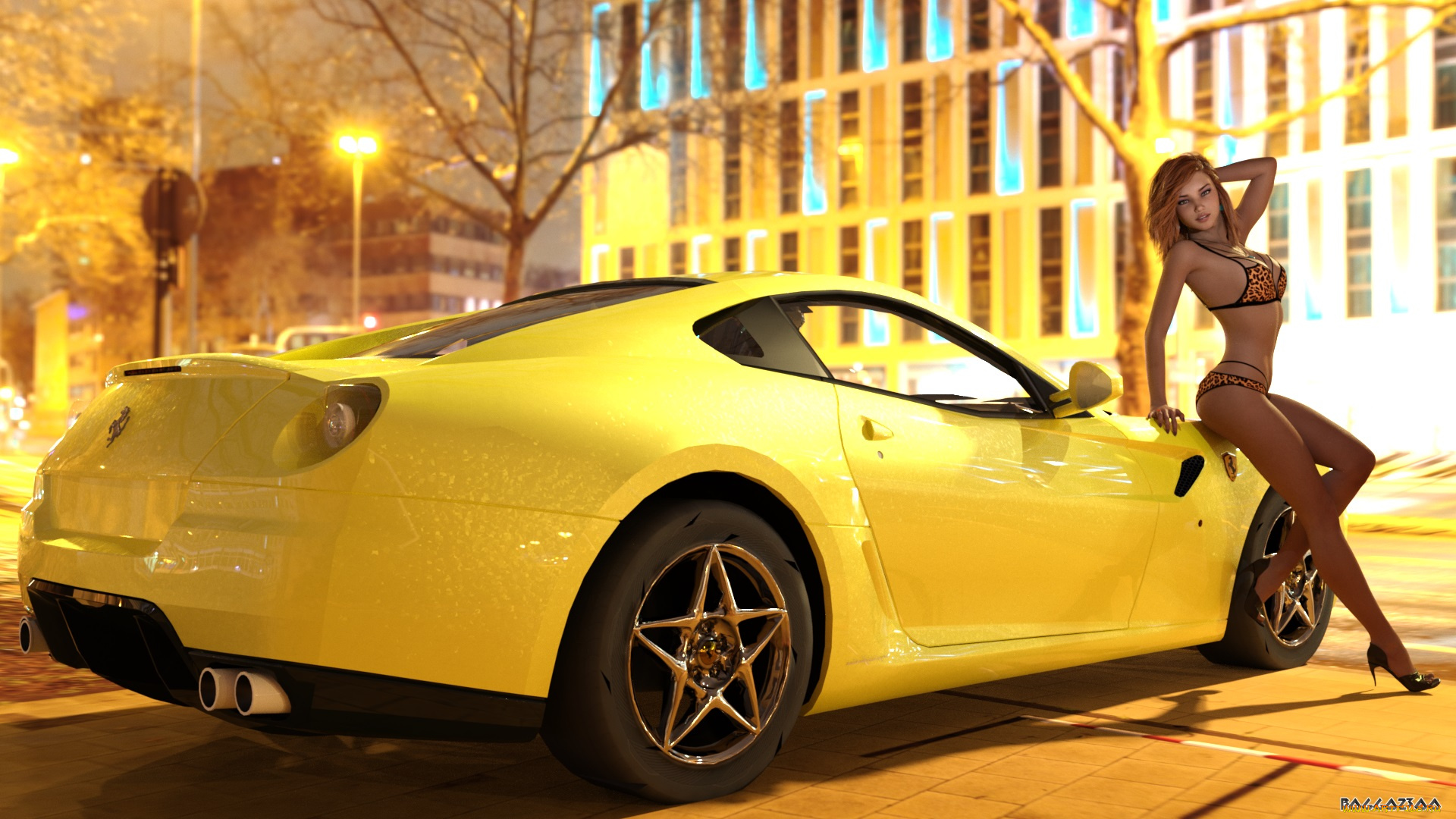 3д, графика, люди-авто, мото, , people-, car, , , moto, девушка, взгляд, фон, автомобиль