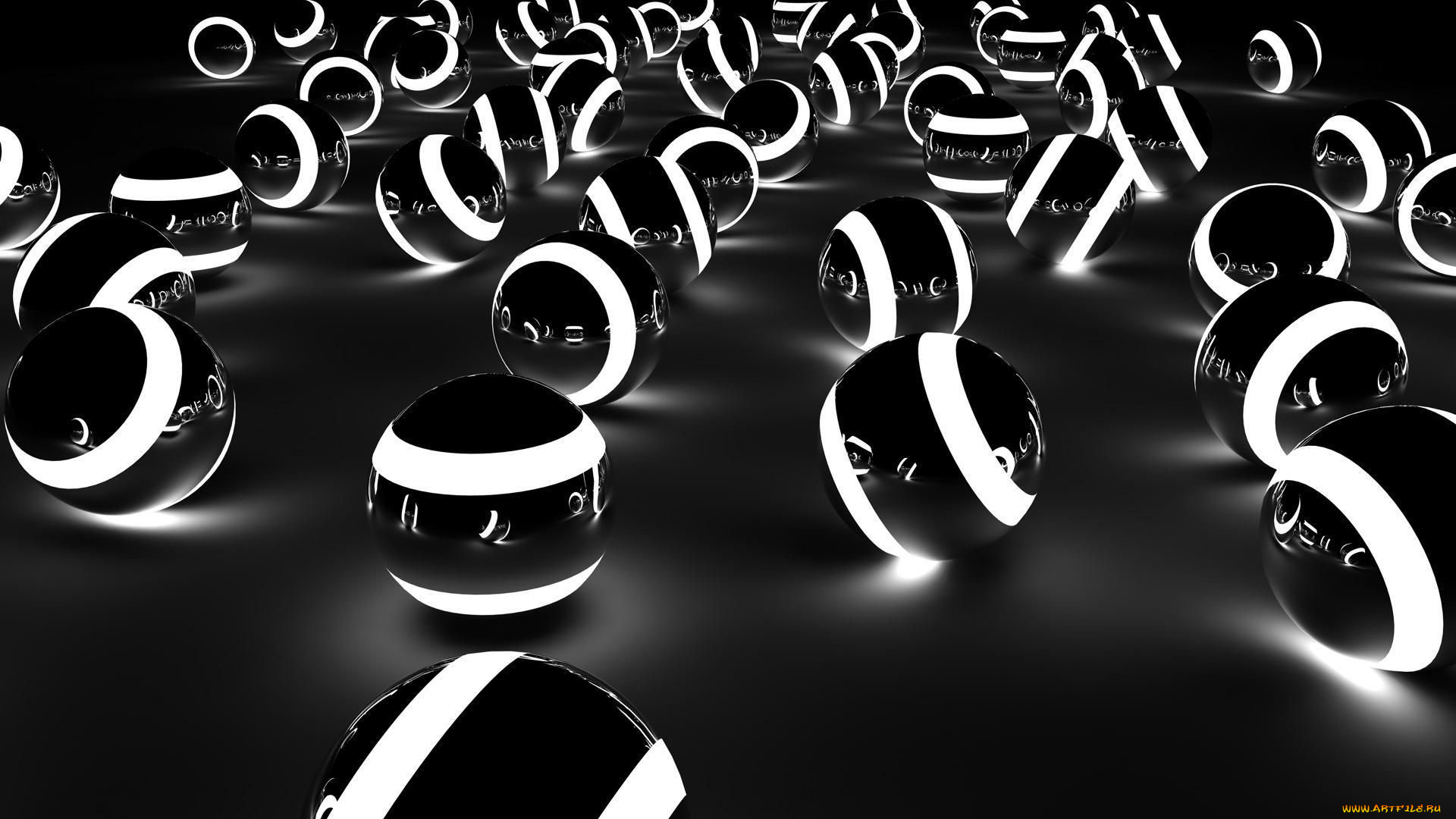 3д, графика, шары, , balls, шары, черные, полоски, свечение