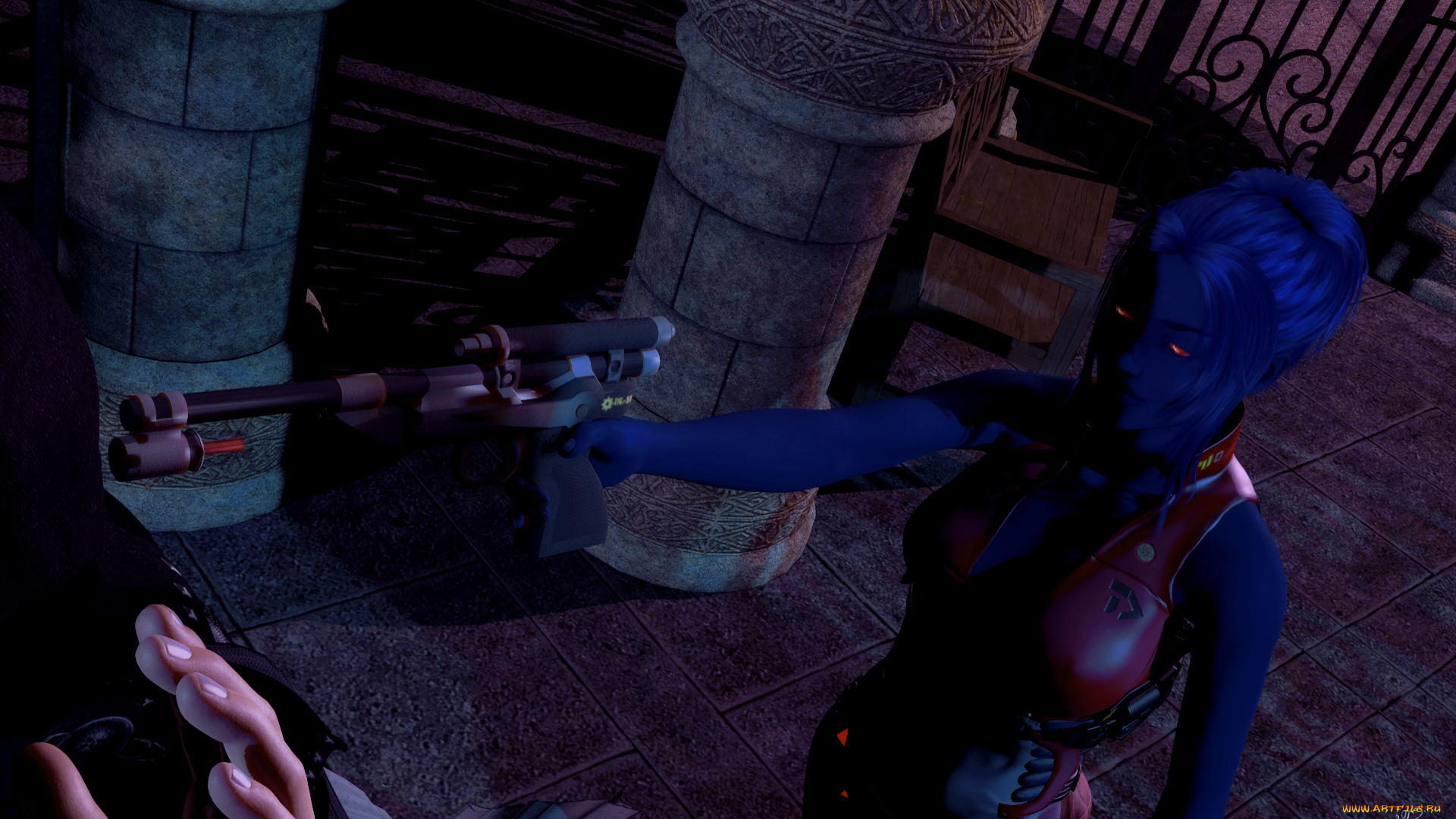 3д, графика, существа, , creatures, девушка, взгляд, фон, оружие