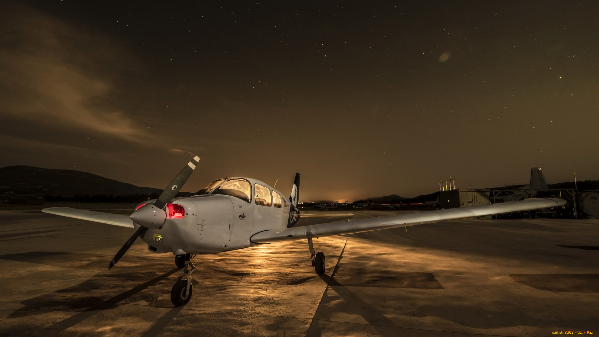 авиация, лёгкие, одномоторные, самолёты, ночь, самолёт, аэродром