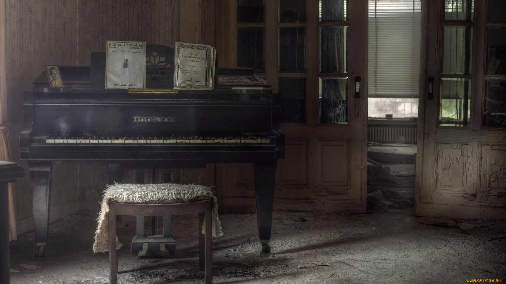 музыка, -музыкальные, инструменты, помещение, дверь, табурет, пианино