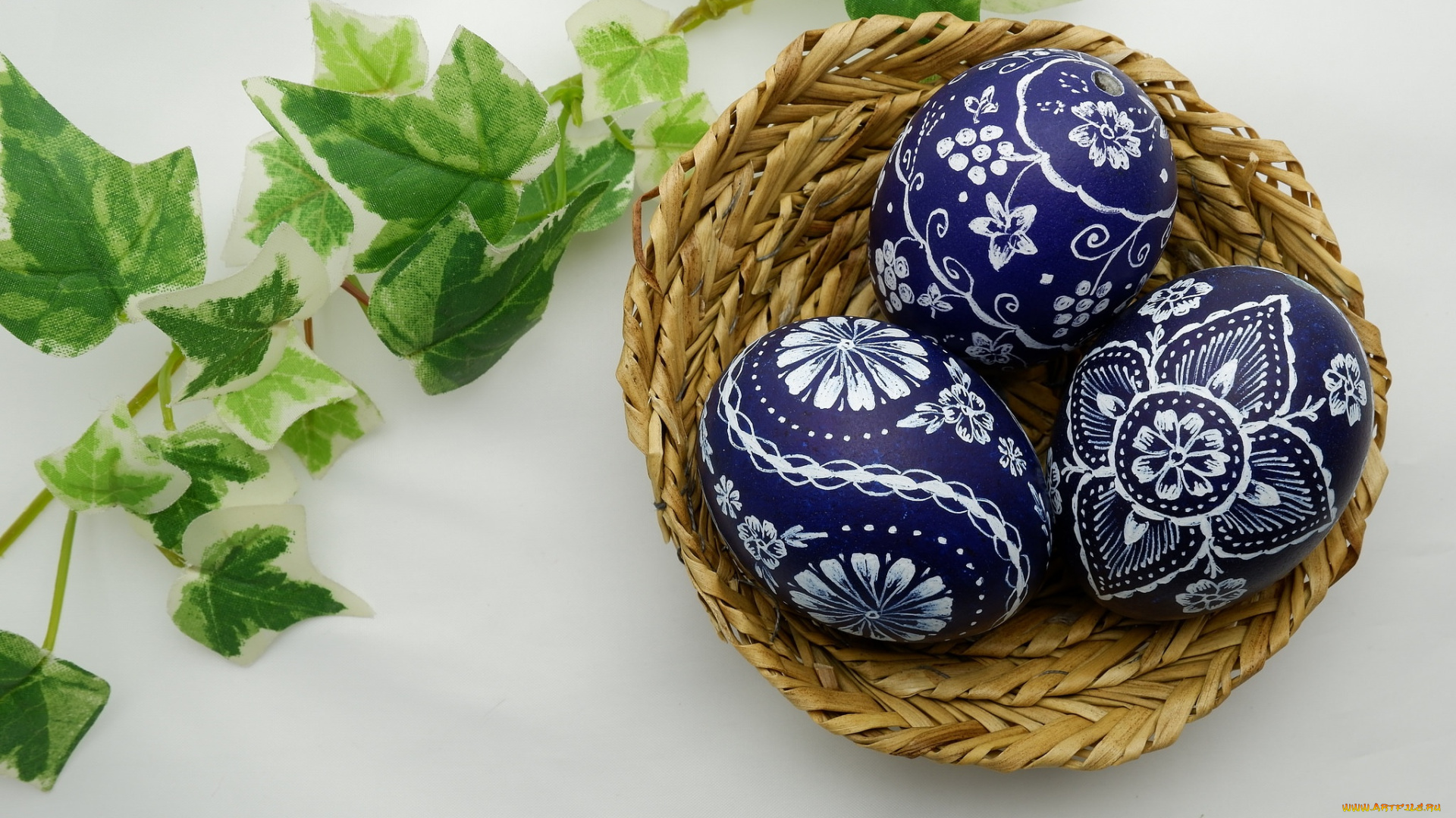 праздничные, пасха, яйца, веточка, праздник, корзина, весна, листья