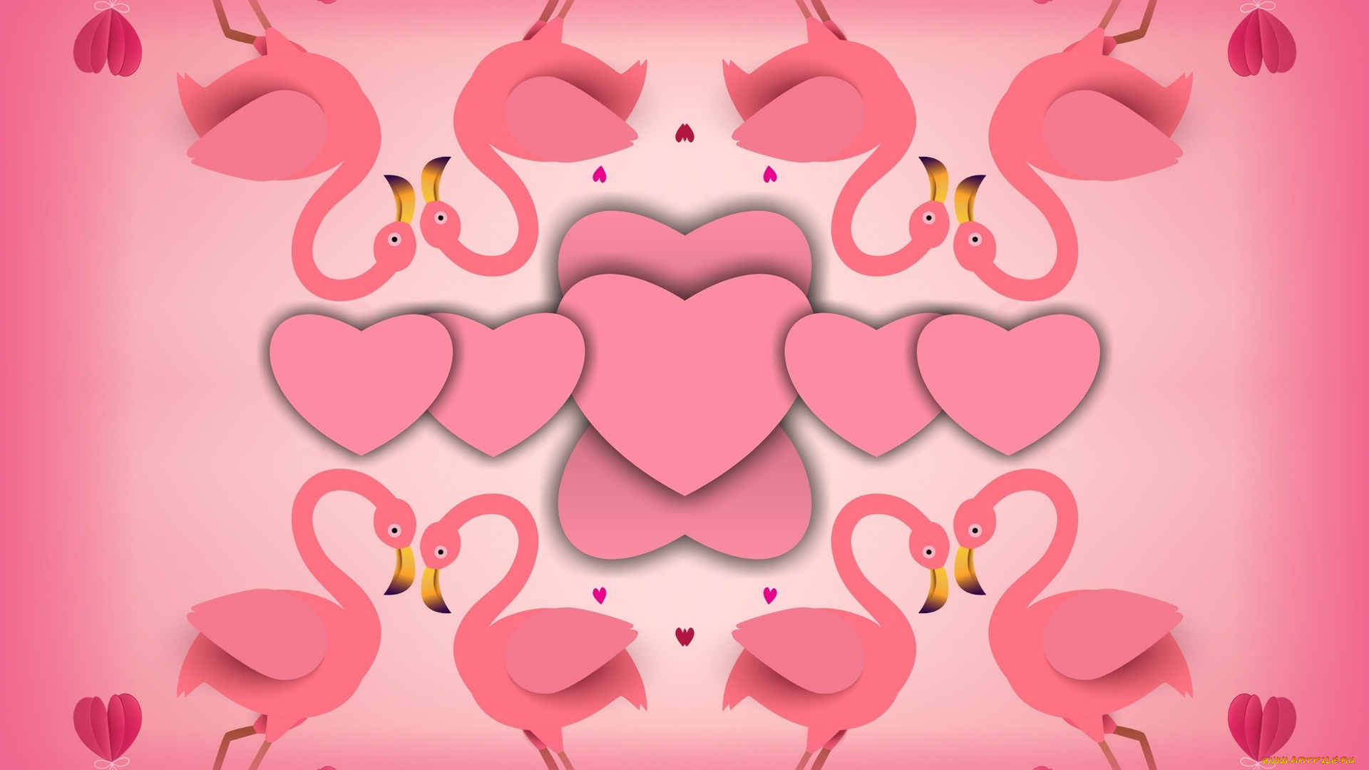 векторная, графика, сердечки, , hearts, сердечки, фламинго