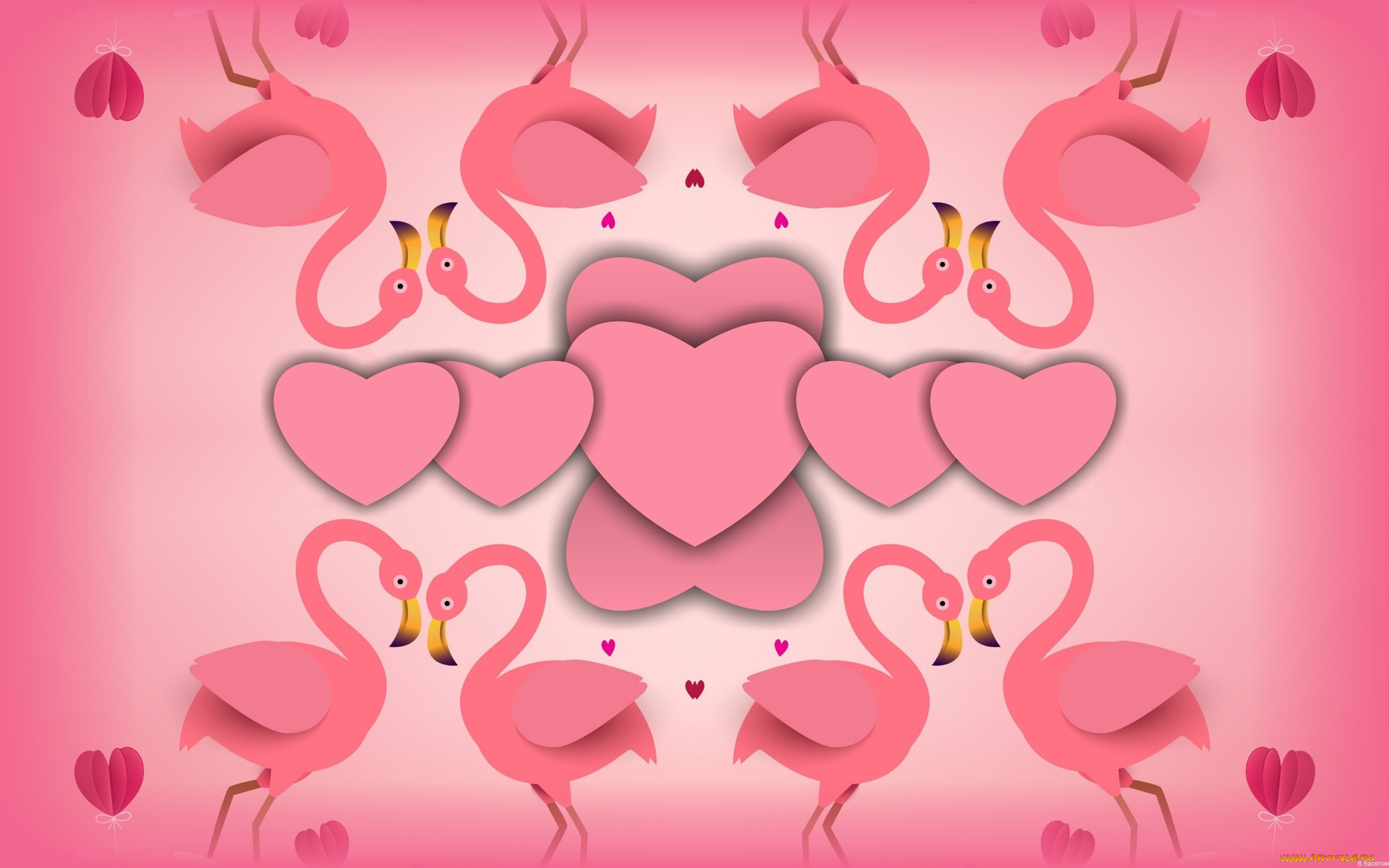 векторная, графика, сердечки, , hearts, сердечки, фламинго