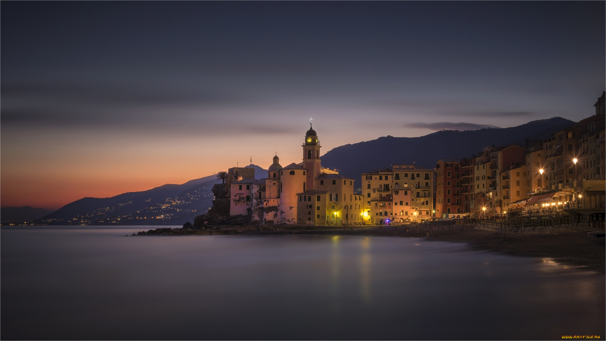 города, -, католические, соборы, , костелы, , аббатства, камольи, liguria, лигурия, италия, вечер, побережье, огни