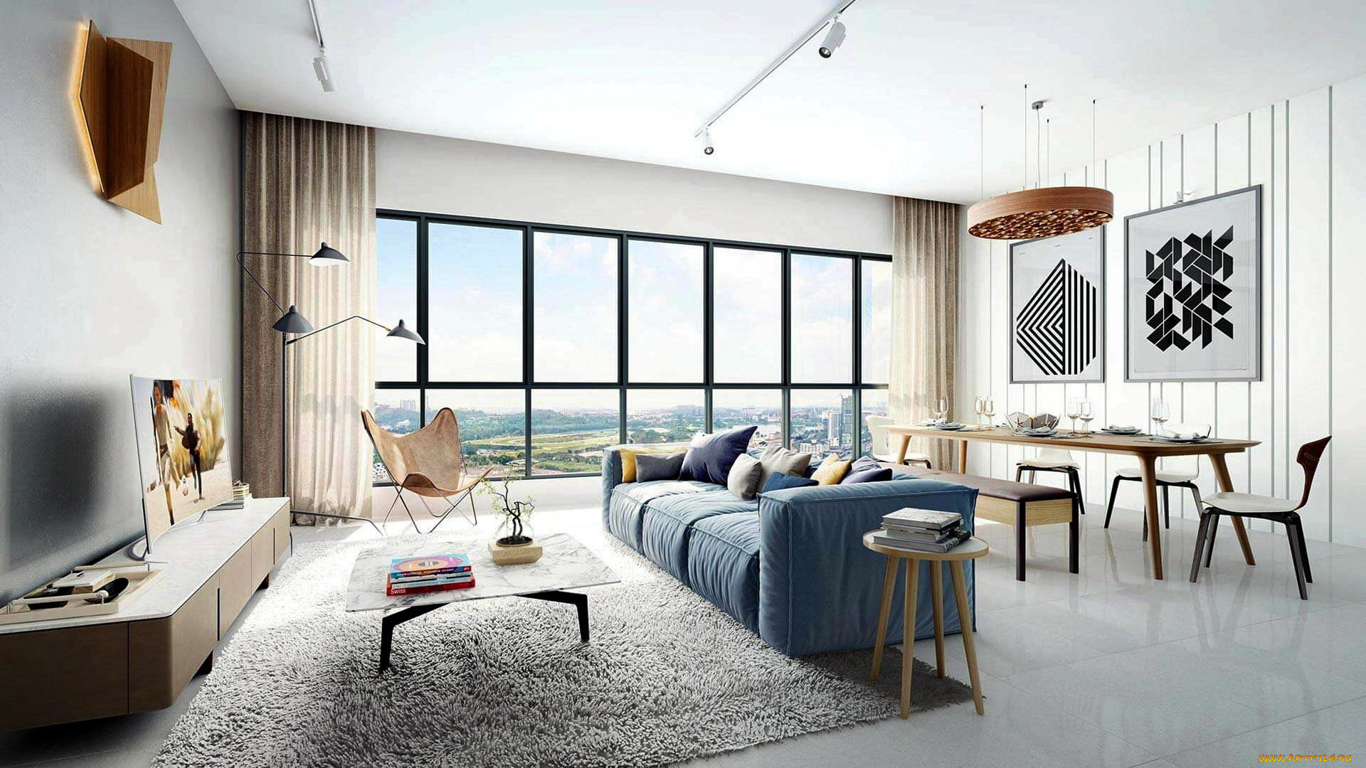 интерьер, гостиная, картины, диван, ковер