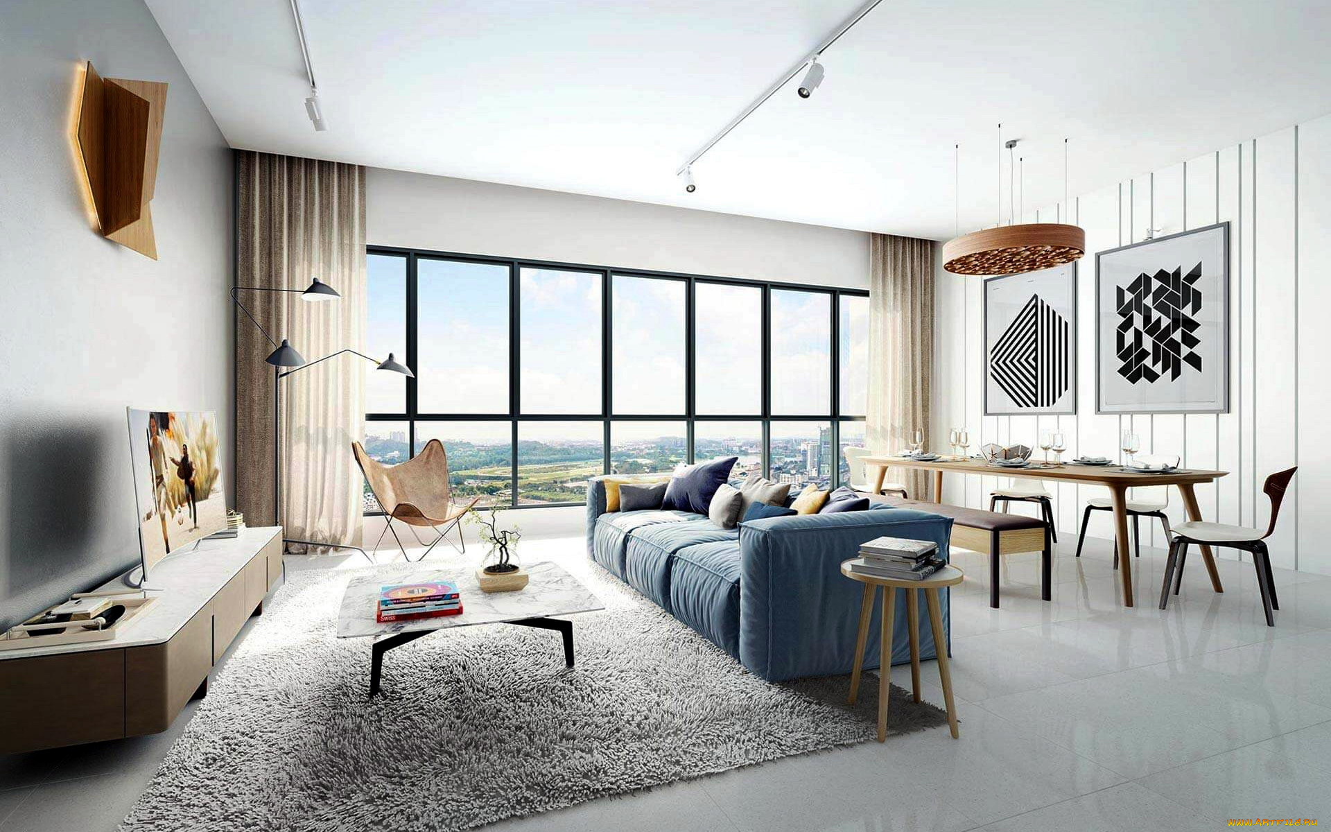 интерьер, гостиная, картины, диван, ковер