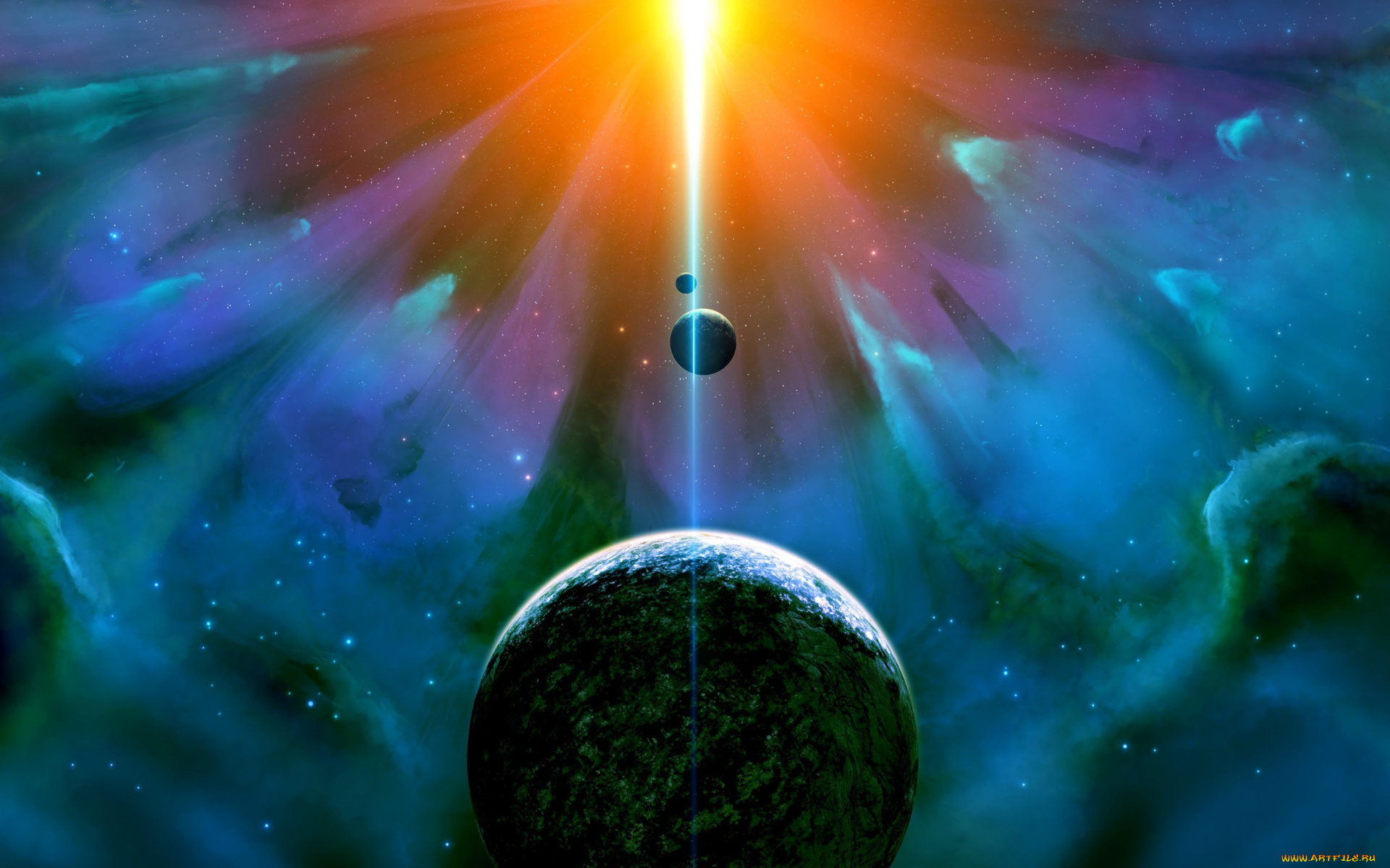 космос, арт, звезды, галактика, планета, вселенная