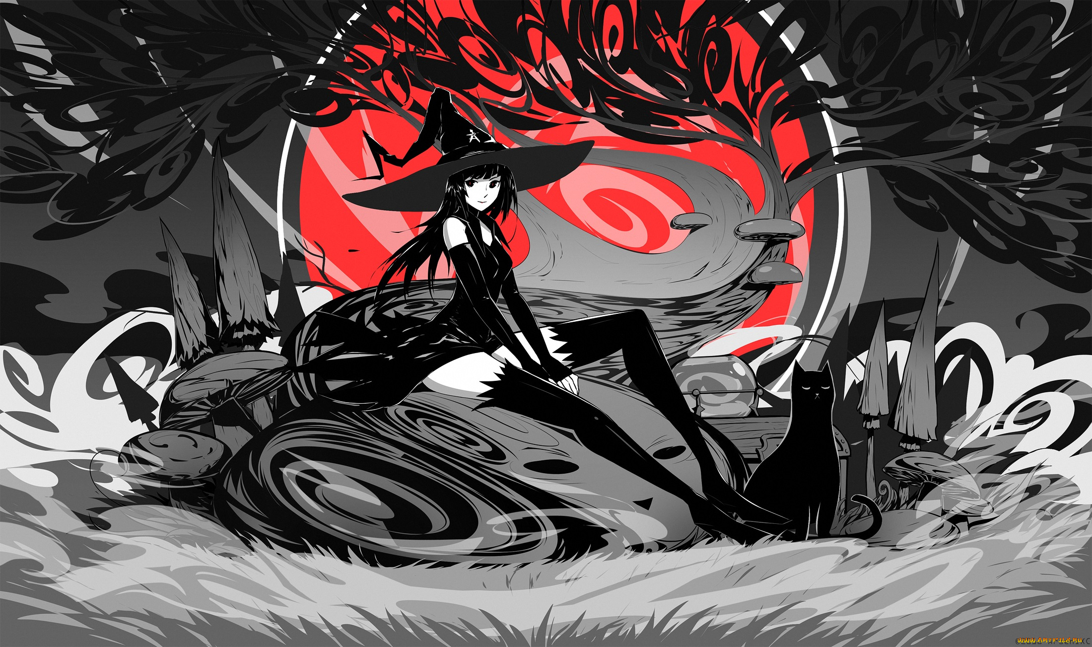 аниме, магия, , колдовство, , halloween, девушка, взгляд, фон