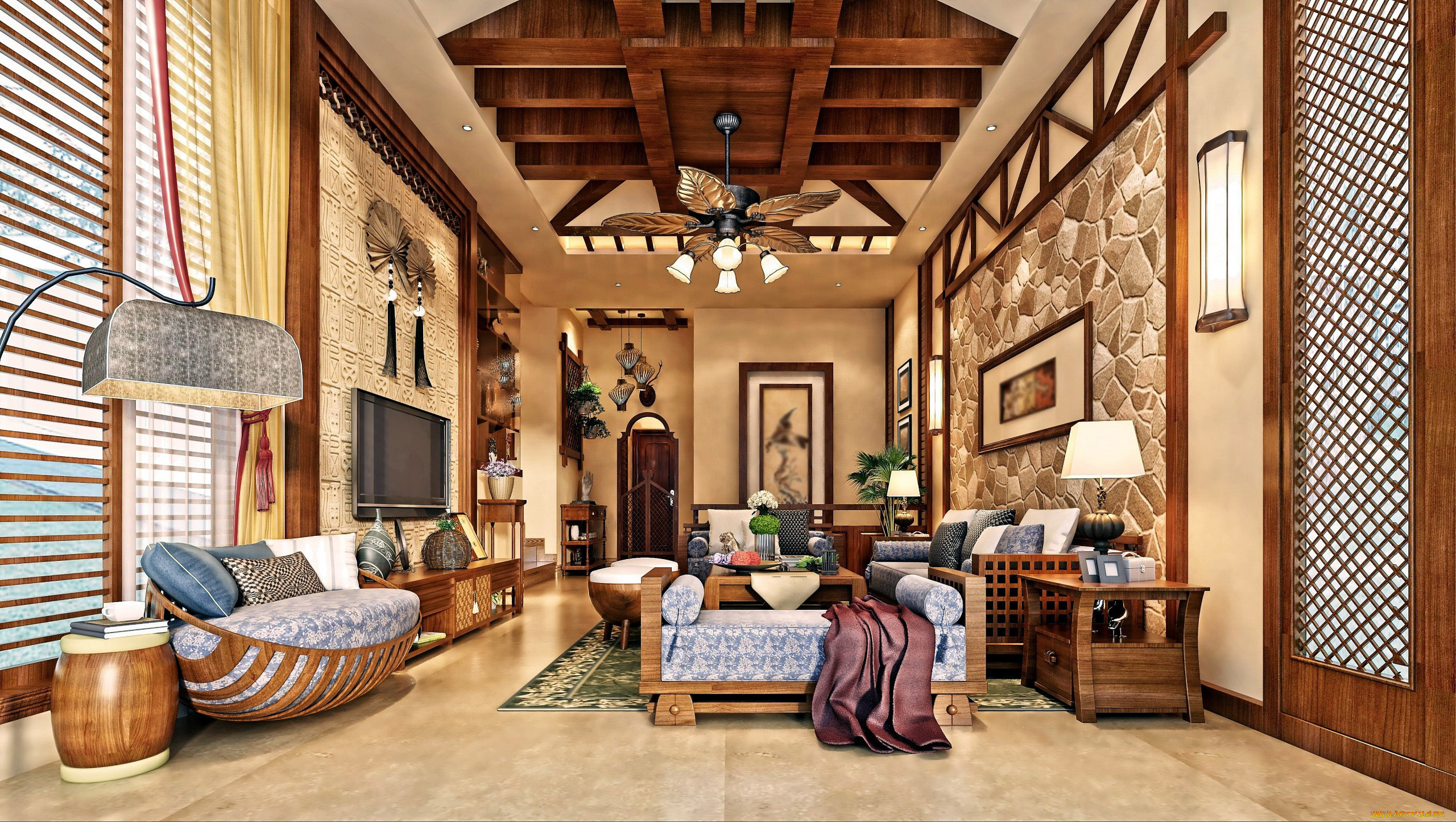 интерьер, гостиная, телевизор, диваны, люстра