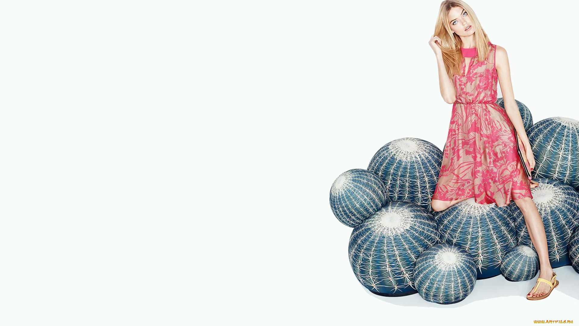 девушки, martha, hunt, модель, блондинка, платье, мячи, кактусы