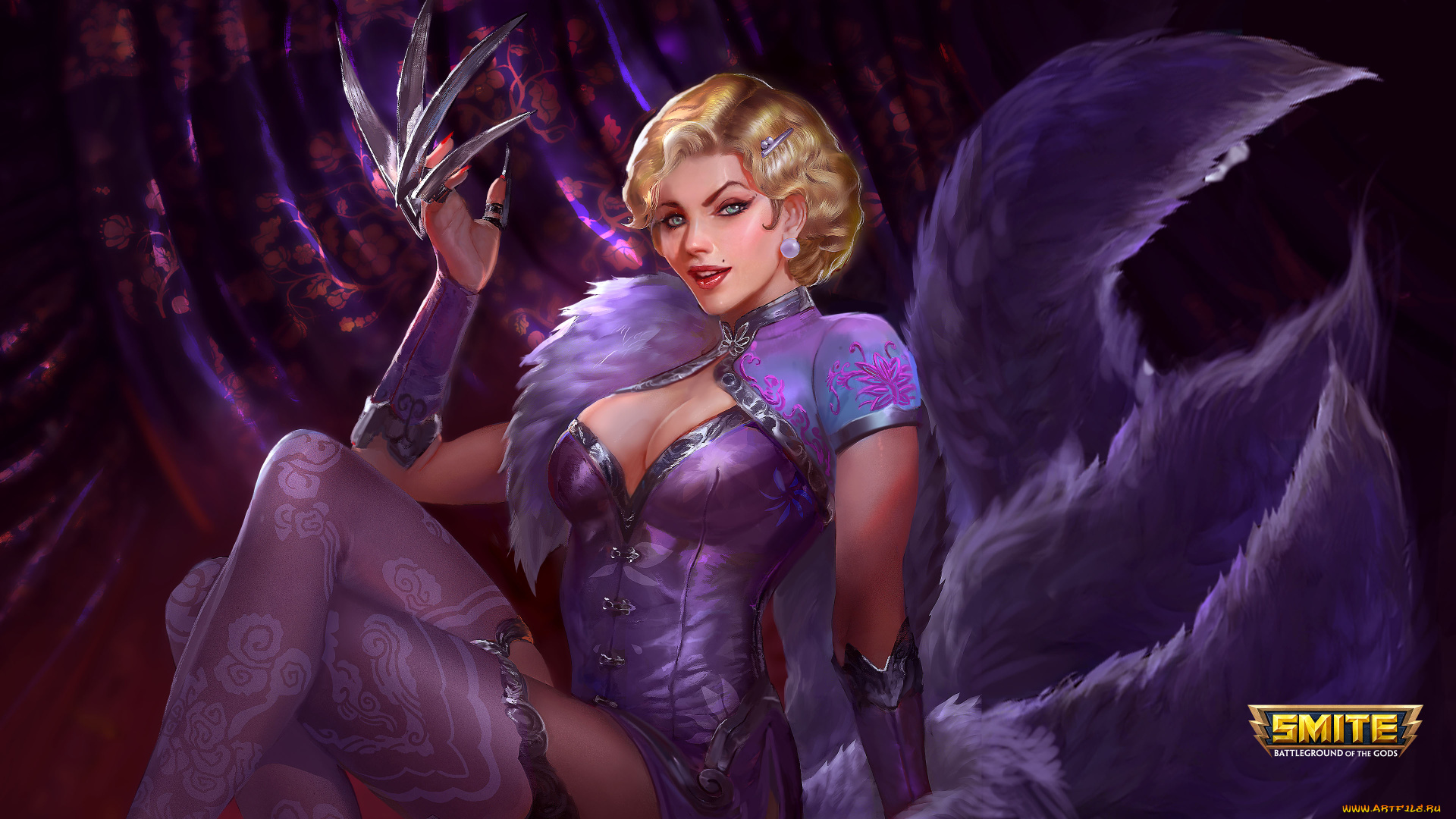 видео, игры, smite, девушка, фон, взгляд, чулки