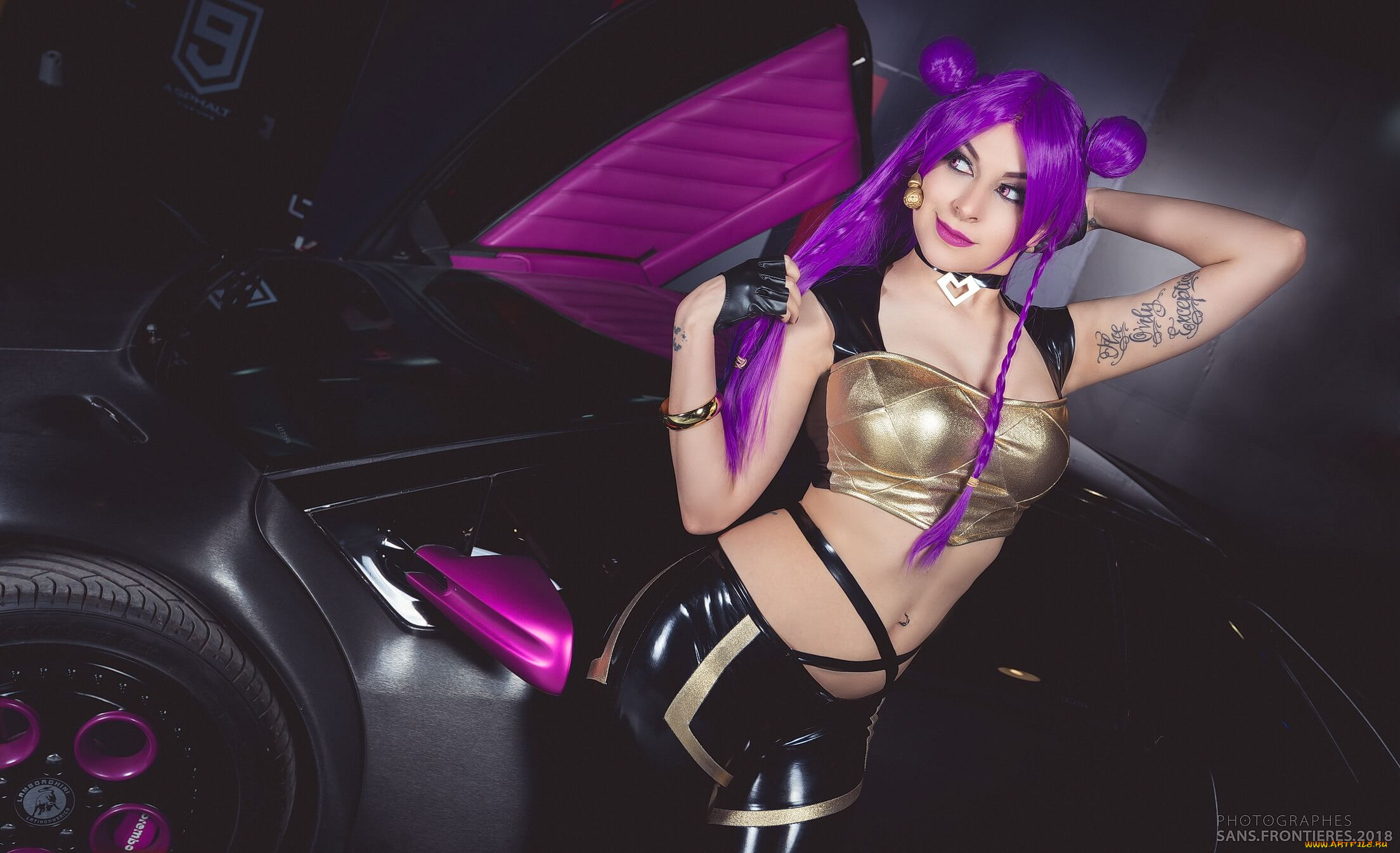 девушки, -, креатив, , косплей, kda, костюм, косички, перчатки, машина, тату, peyton, riley