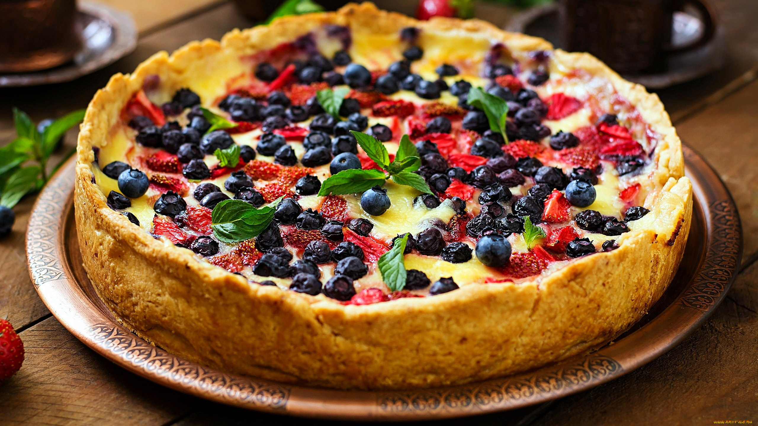 еда, пироги, черника, пирог, мята