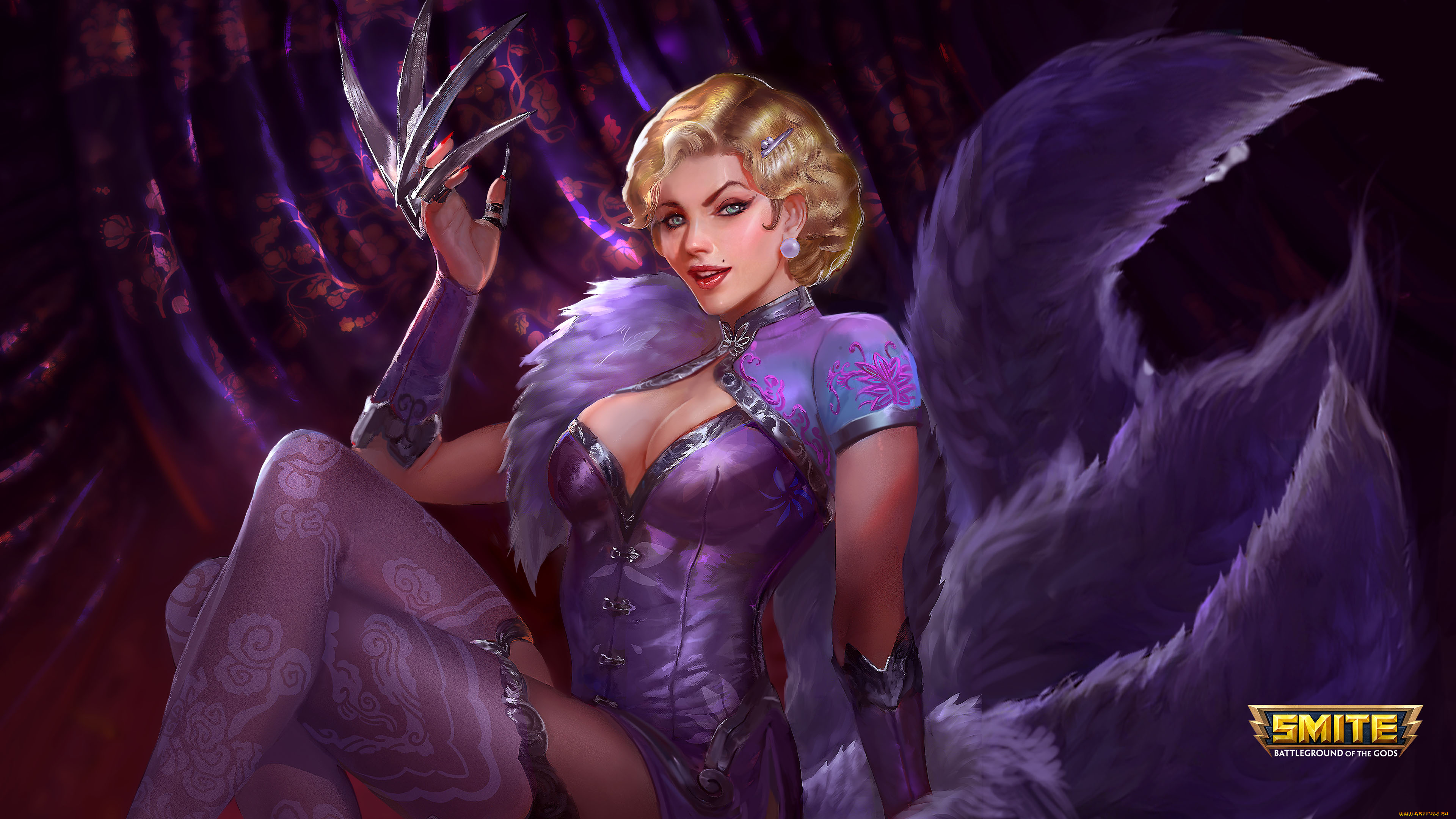 видео, игры, smite, девушка, фон, взгляд, чулки