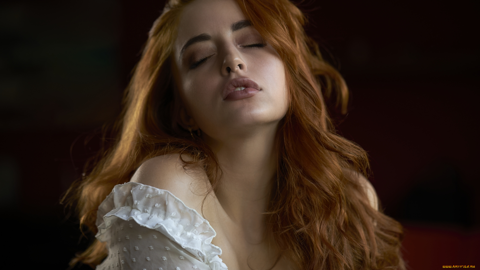 девушки, -, лица, , портреты, рыжая, лицо, блузка