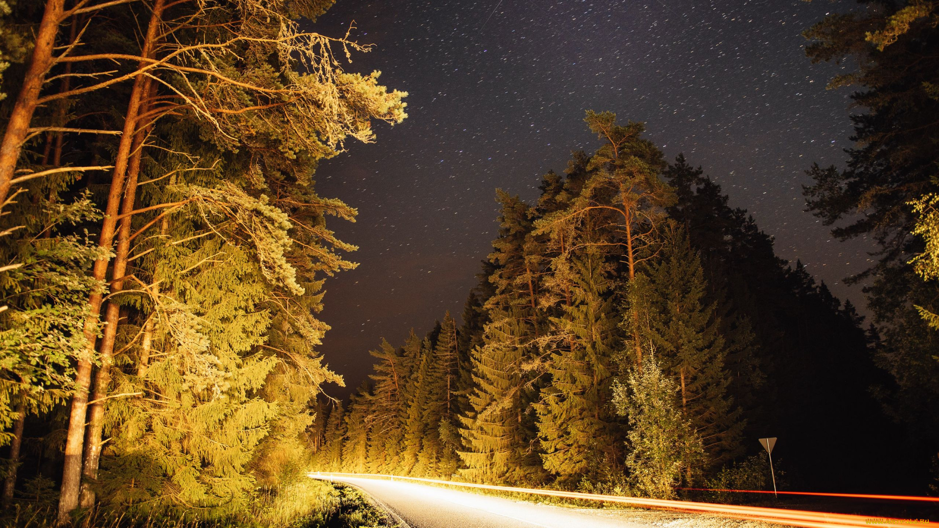 природа, дороги, звездное, небо, дорога, вечер