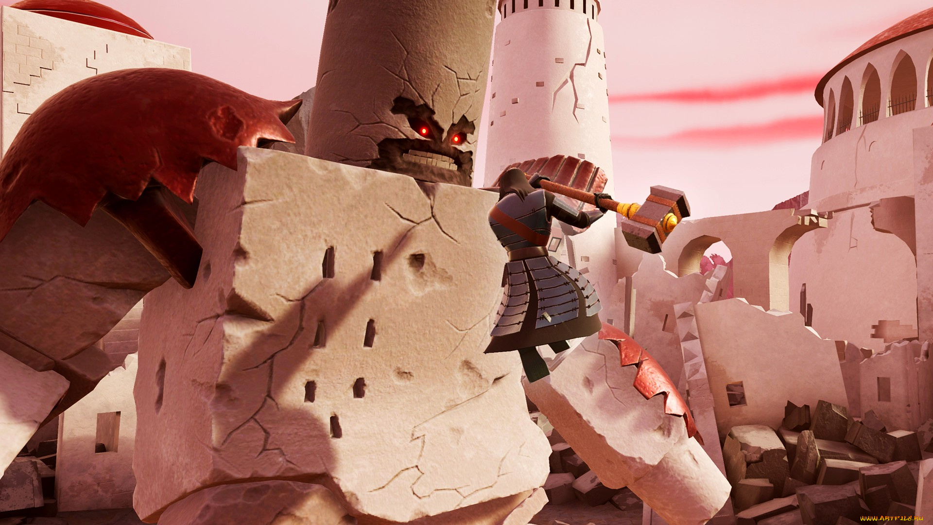 видео, игры, samurai, jack, , battle, through, time, самурай, молот, монстр, город, обломки