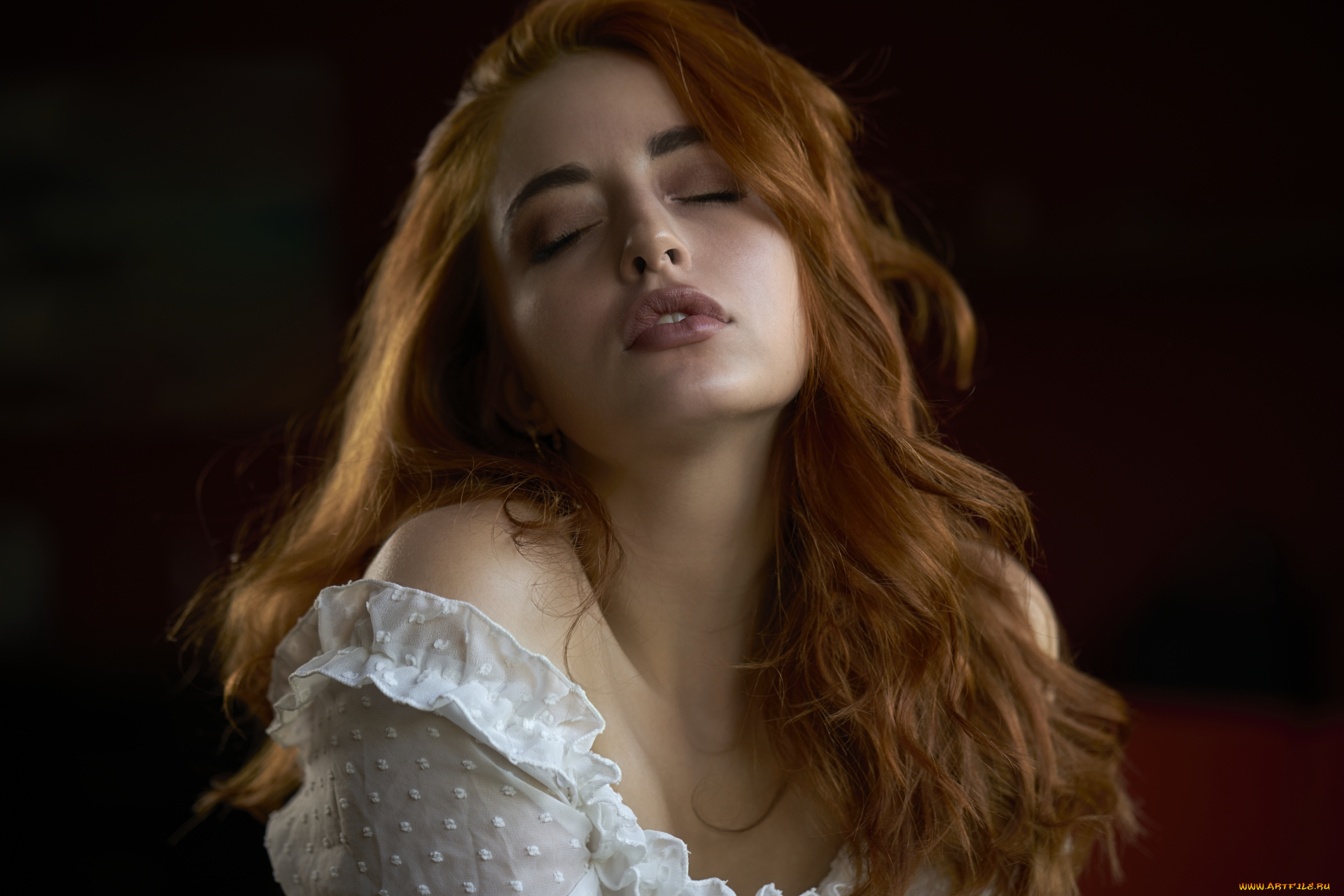 девушки, -, лица, , портреты, рыжая, лицо, блузка