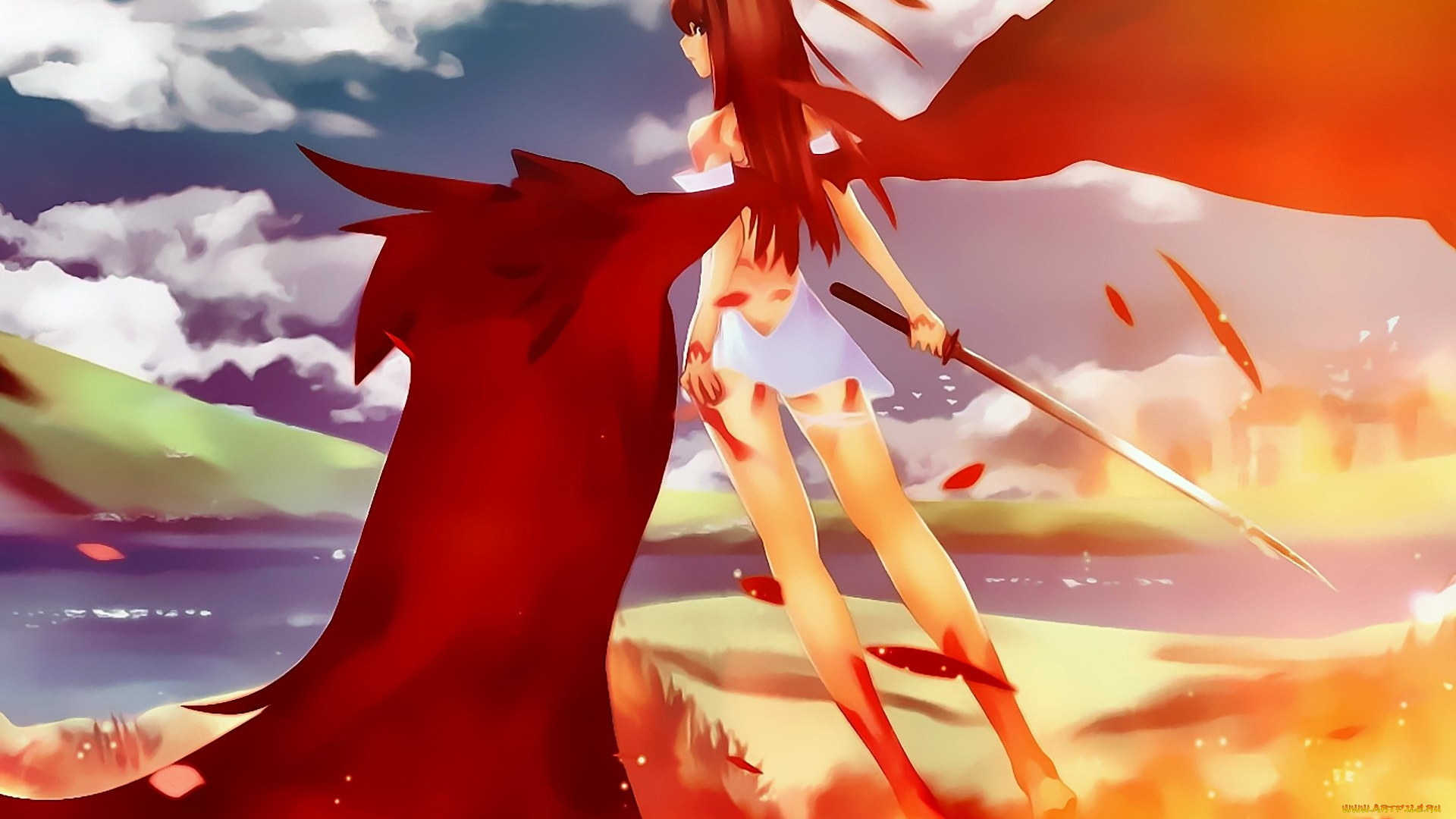 аниме, bakuretsu, tenshi, девушка, меч, крылья