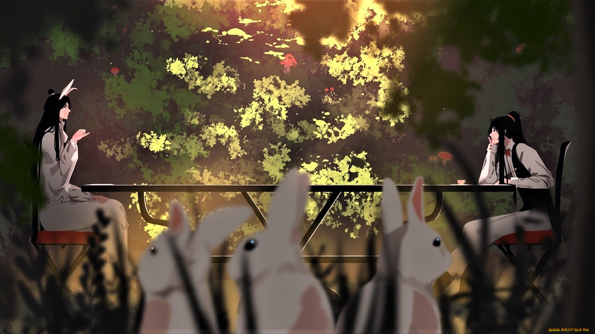 аниме, mo, dao, zu, shi, вэй, усянь, лань, ванцзы, стол, кролики