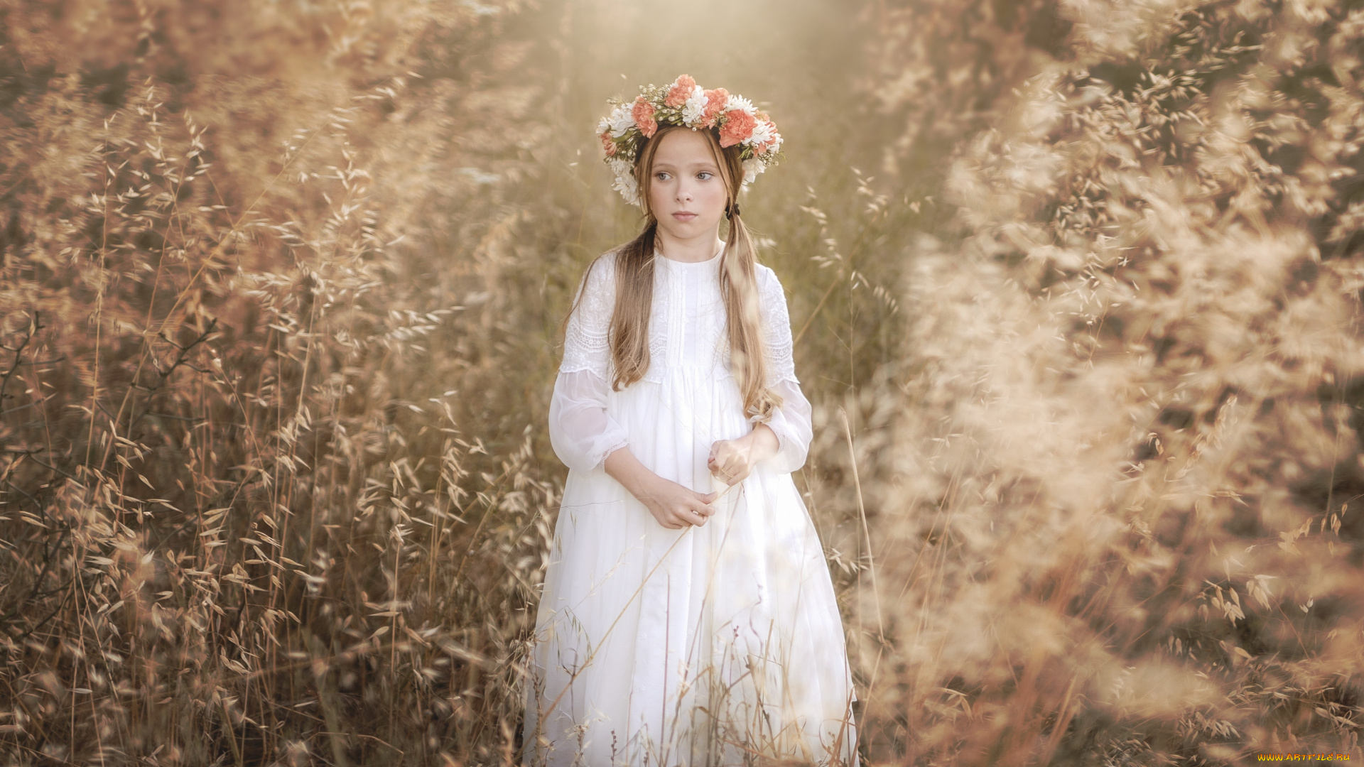 разное, дети, девочка, венок, платье, трава